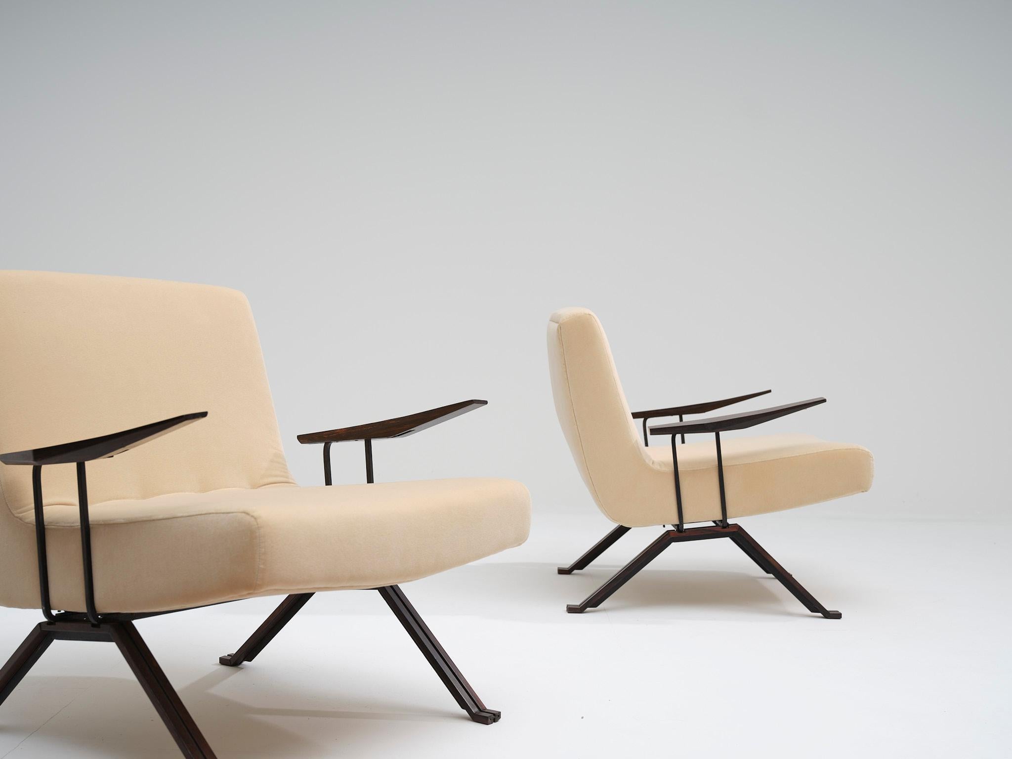 Métal Percival Lafer pair of 'MP-01' Lounge Chairs in velvet upholstery en vente