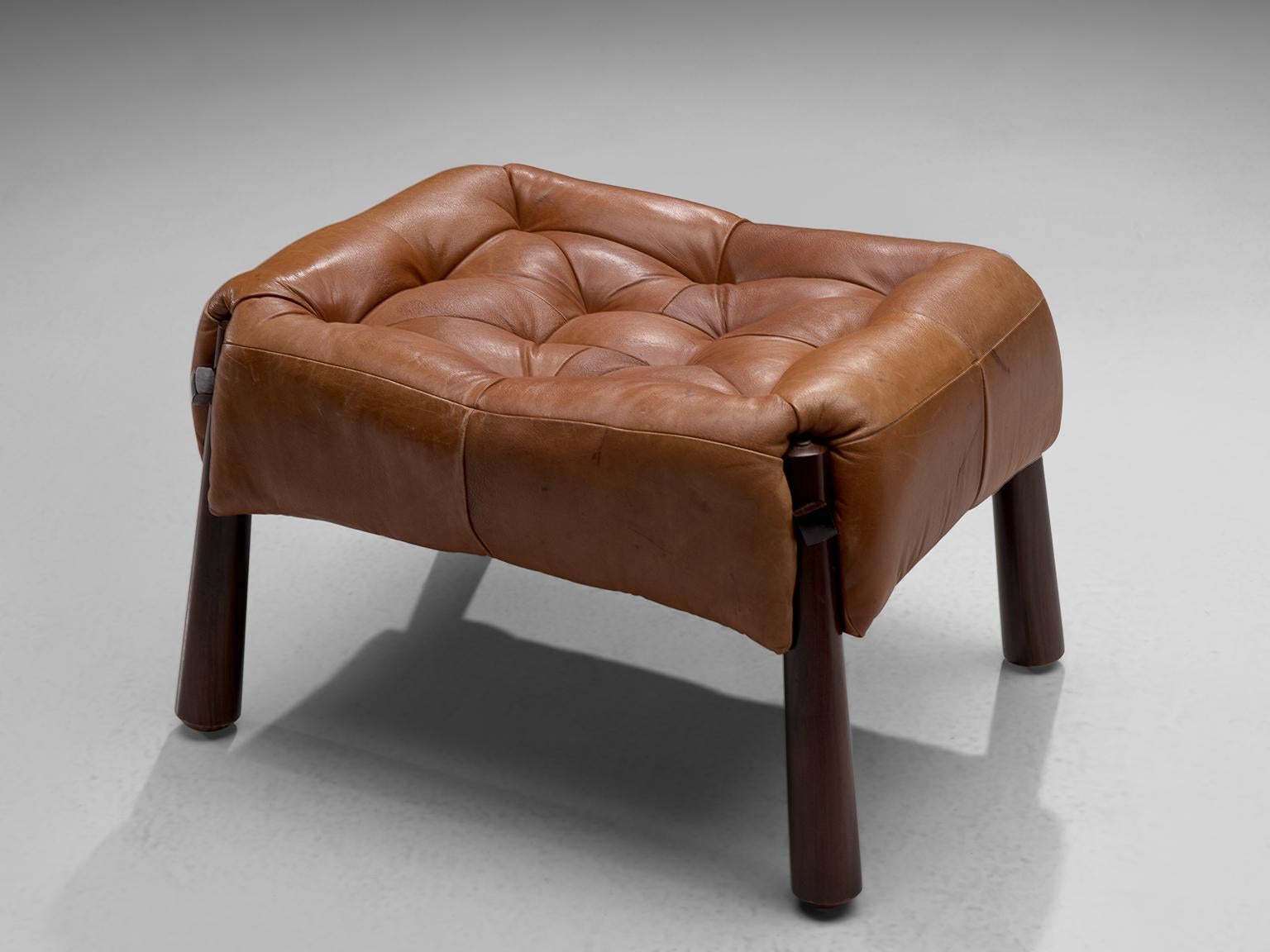 Mid-Century Modern Percival Lafer Pair of 'MP-81' Lounge Chairs with Ottoman in Rosewood and Cognac