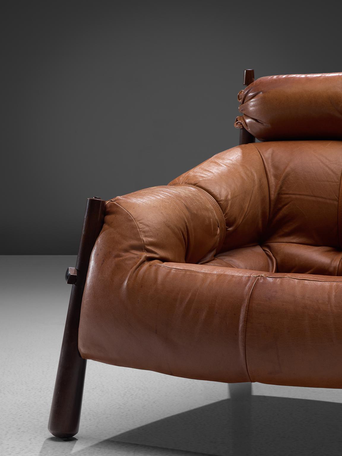 Brazilian Percival Lafer Pair of 'MP-81' Lounge Chairs with Ottoman in Rosewood and Cognac