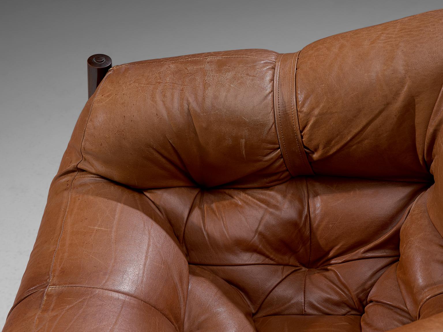 Late 20th Century Percival Lafer Pair of 'MP-81' Lounge Chairs with Ottoman in Rosewood and Cognac