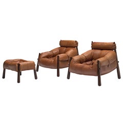 Percival Lafer Pair of 'MP-81' Lounge Chairs with Ottoman in Rosewood and Cognac