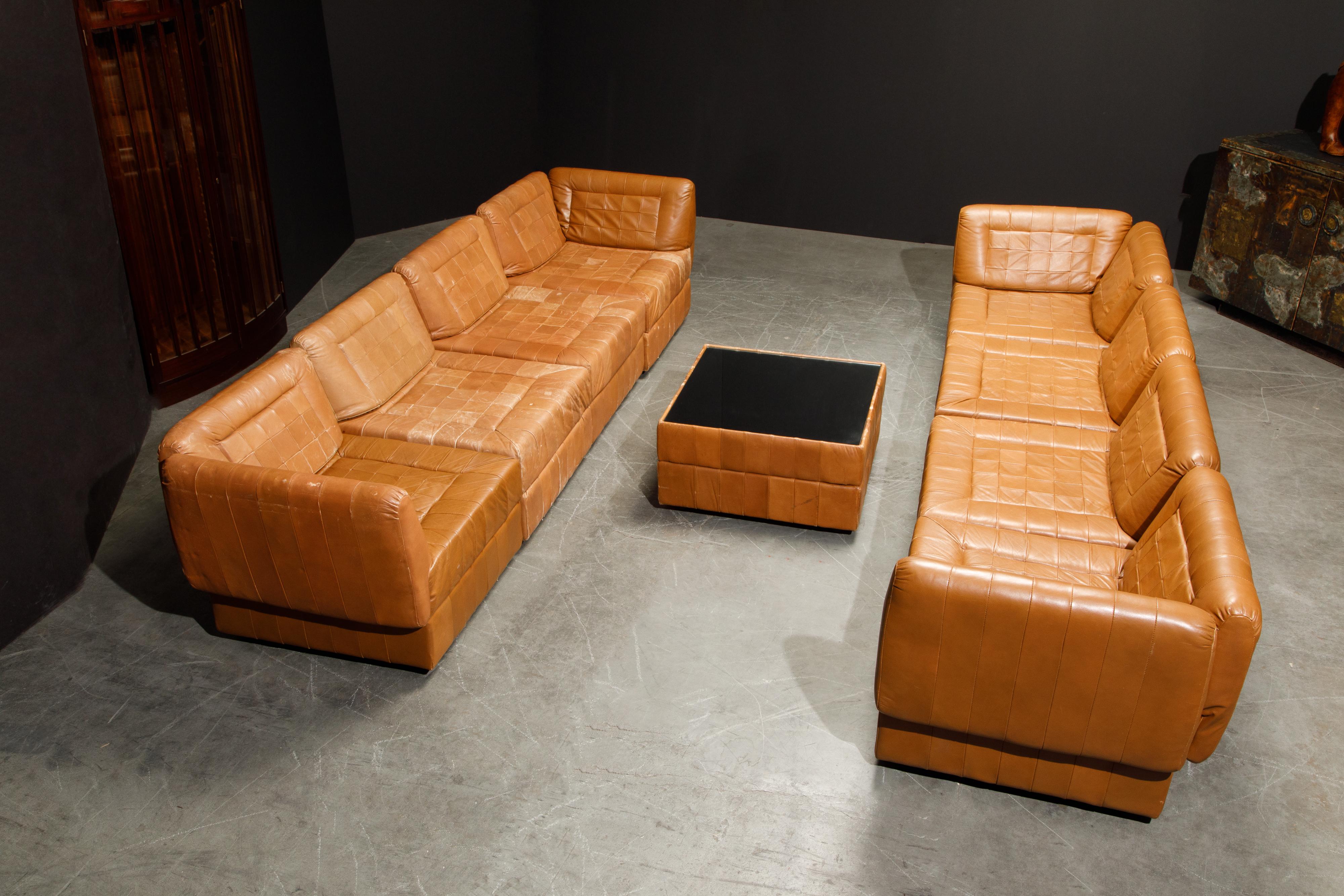 Percival Lafer Patchwork Leather Modular Living Room Set, c. 1960 Brazil, Signed 1
