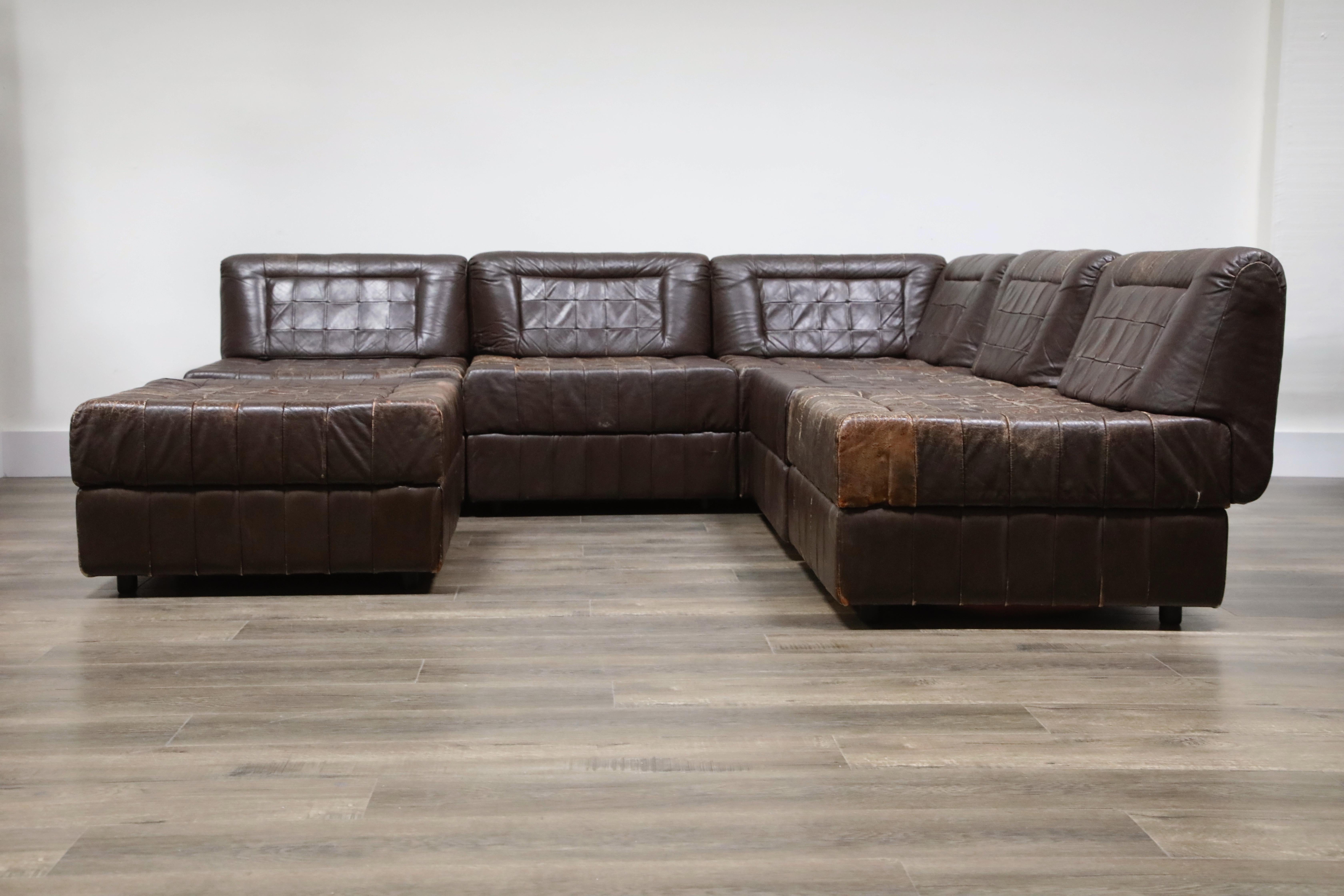 Mid-Century Modern Percival Lafer Patchwork Leather Modular Living Room Set, circa 1960, Signed