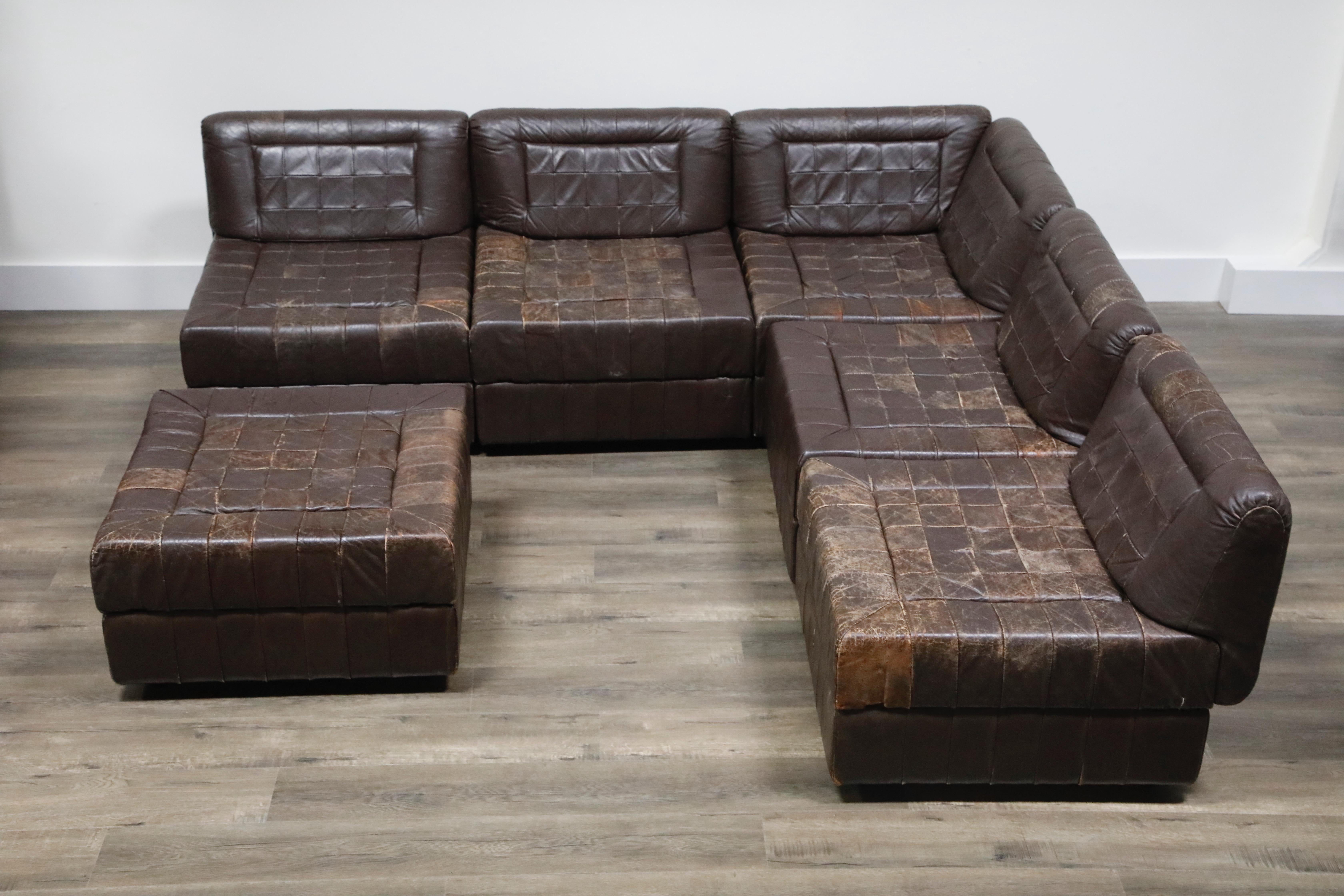 Brazilian Percival Lafer Patchwork Leather Modular Living Room Set, circa 1960, Signed