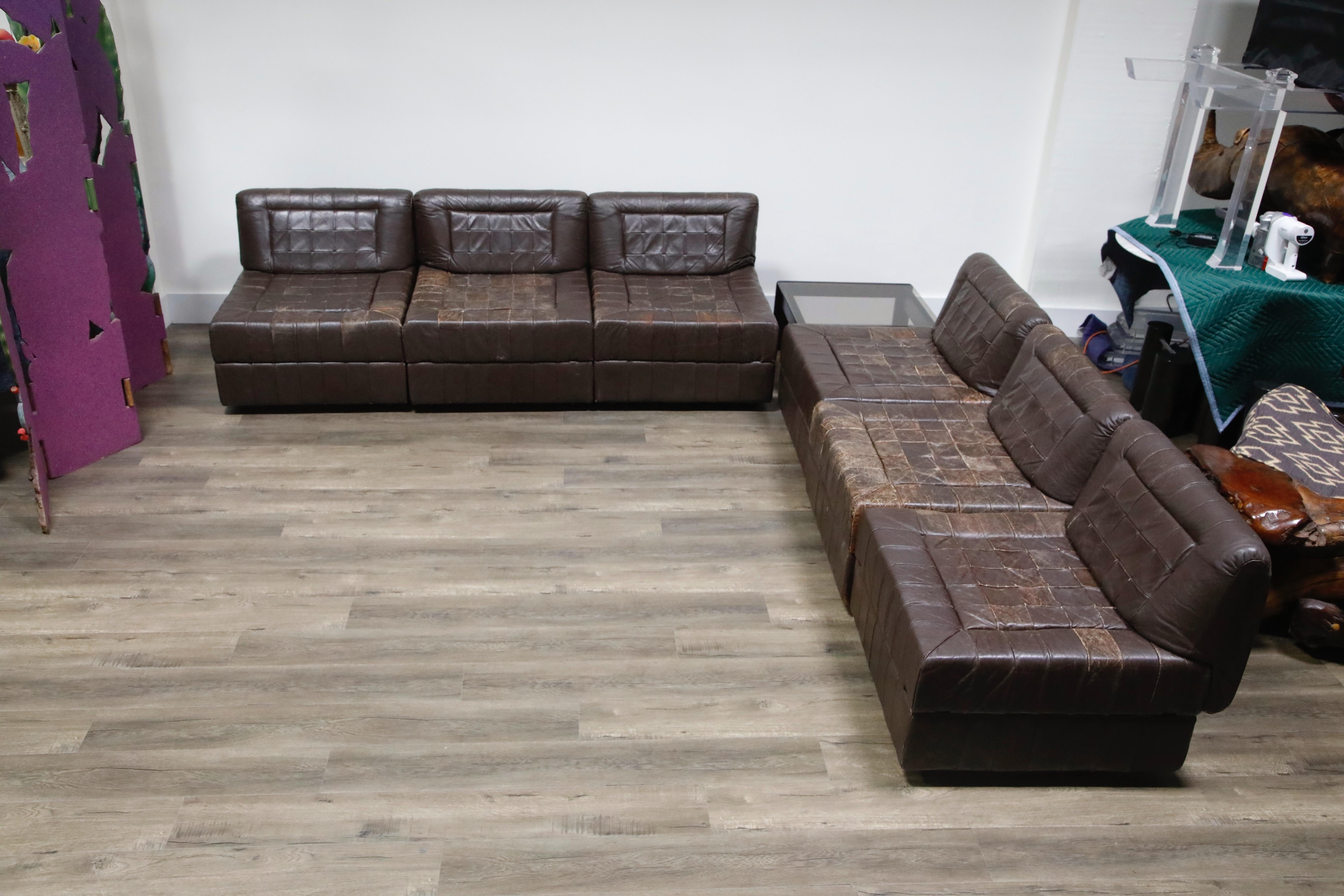 Percival Lafer Patchwork Leather Modular Living Room Set, circa 1960, Signed In Good Condition In Los Angeles, CA