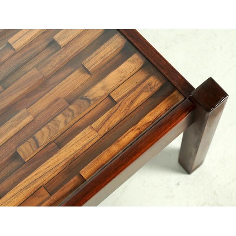 Brazilian Percival Lafer, Patchwork Square Coffee Table, Wood and Glass, c. 1970 For Sale