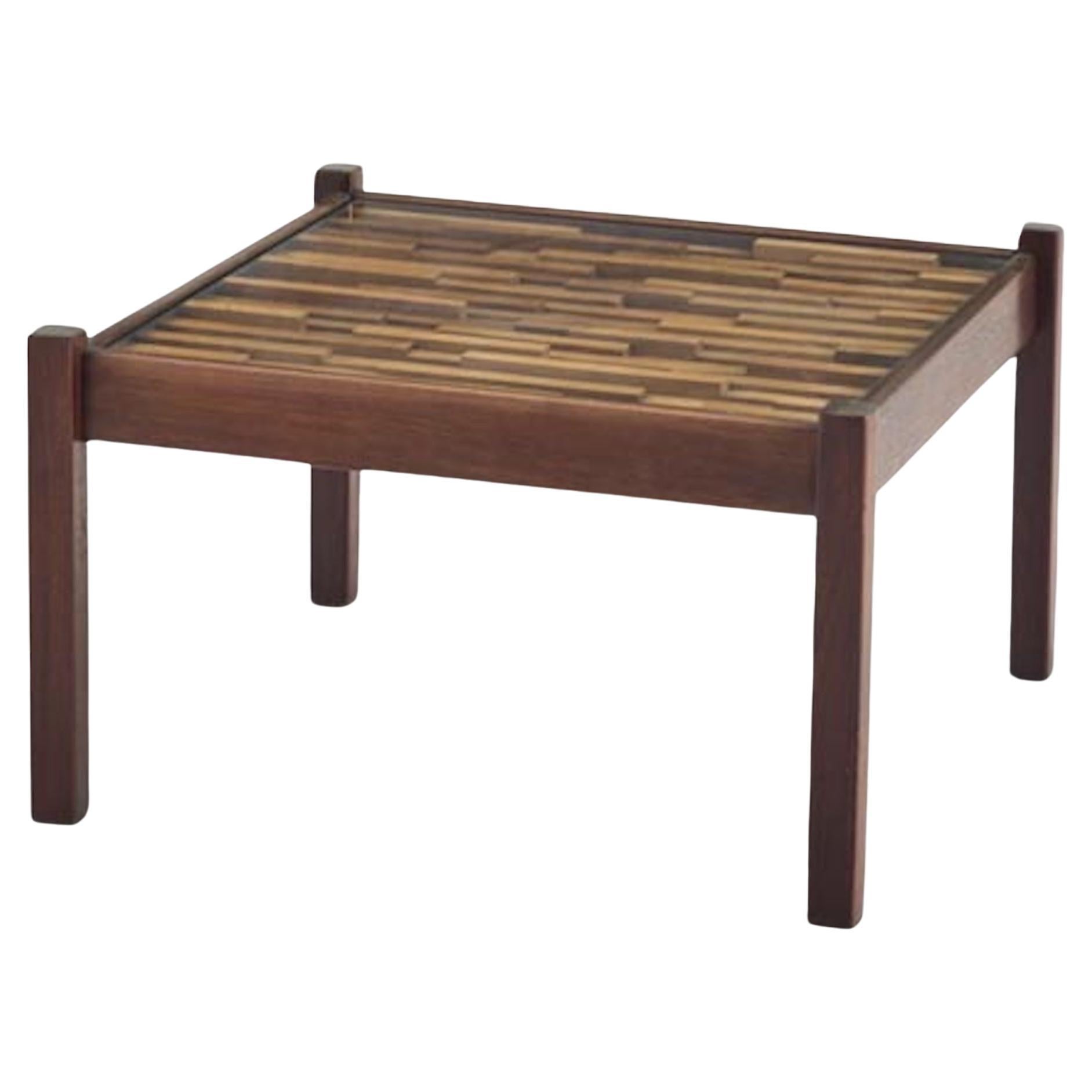 Percival Lafer, Mesa de centro cuadrada de patchwork, madera y cristal, c. 1970