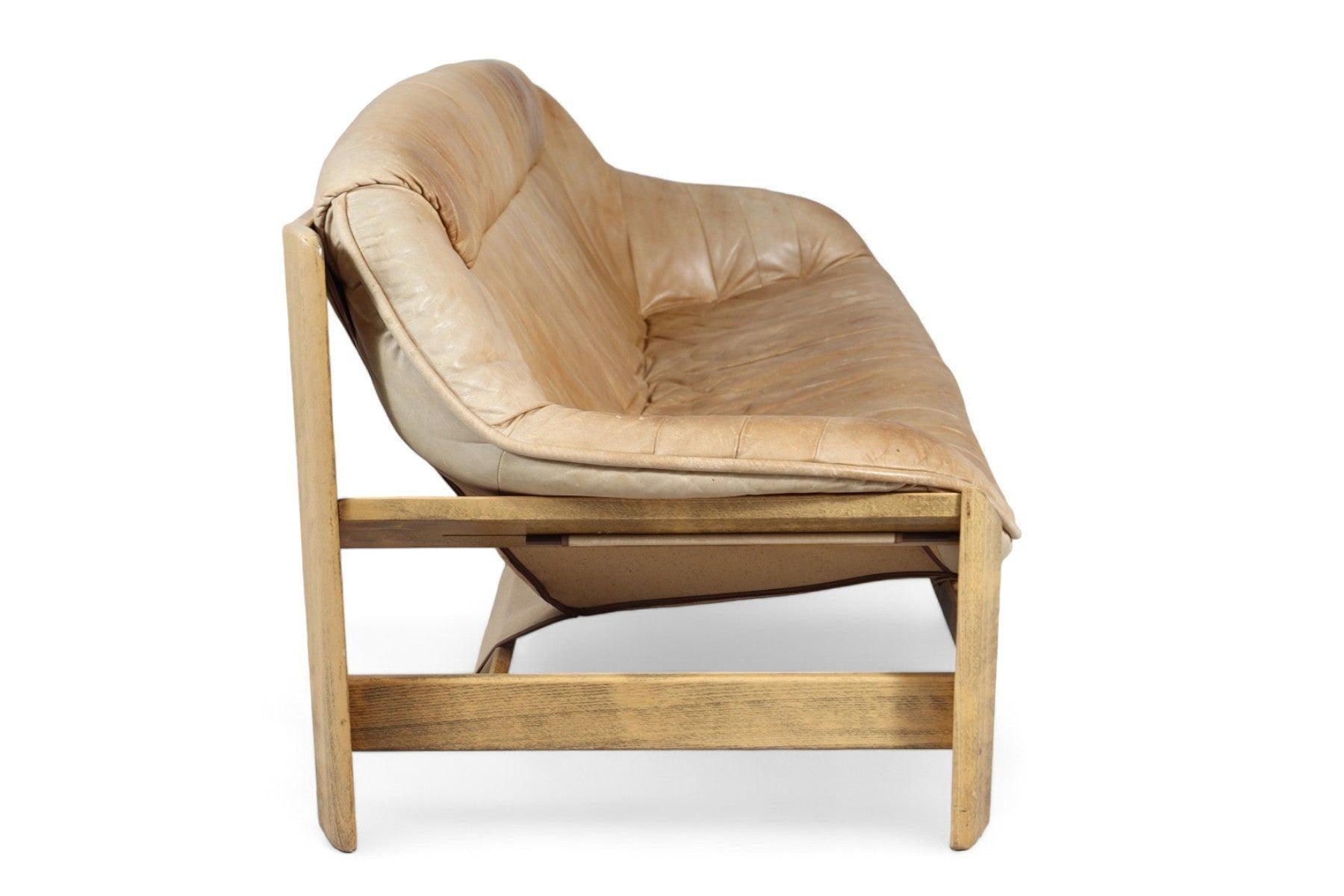 Percival Lafer Patinated Oak + Leather Sofa In Good Condition In Berkeley, CA
