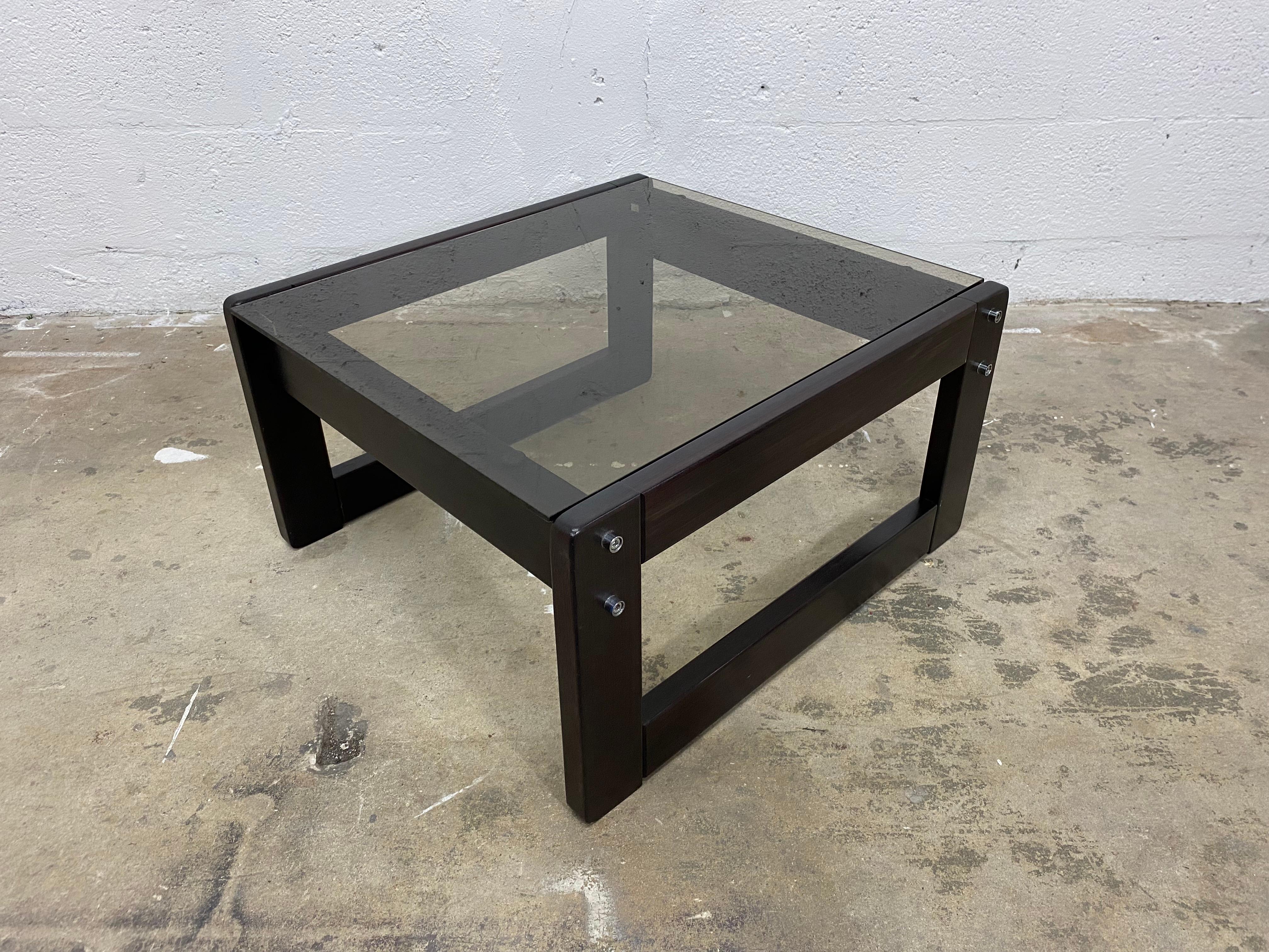 Mid-Century Modern Percival Lafer Rosewood and Smoked Glass Coffee or Side Table, 1970s For Sale