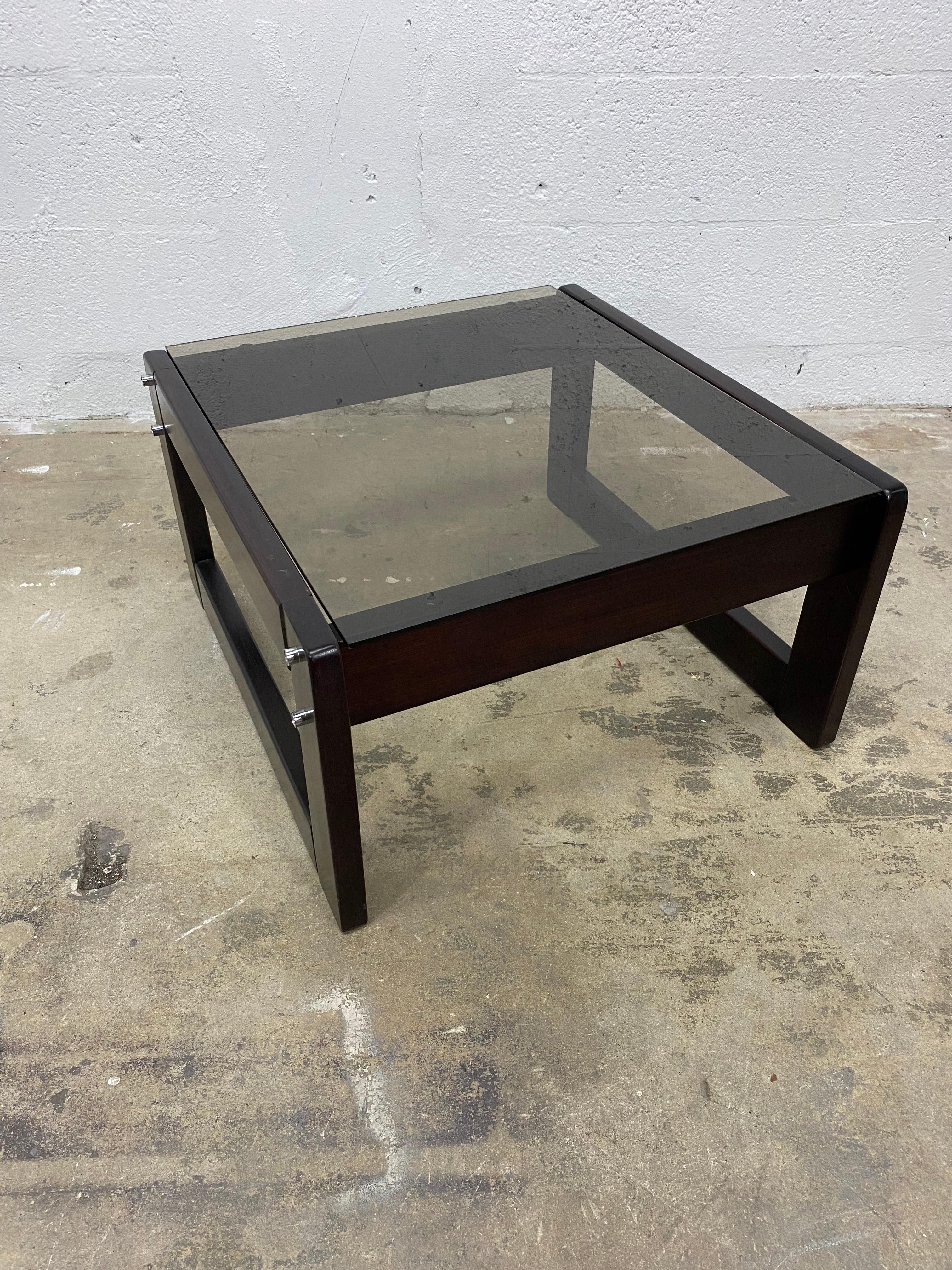 Brazilian Percival Lafer Rosewood and Smoked Glass Coffee or Side Table, 1970s For Sale