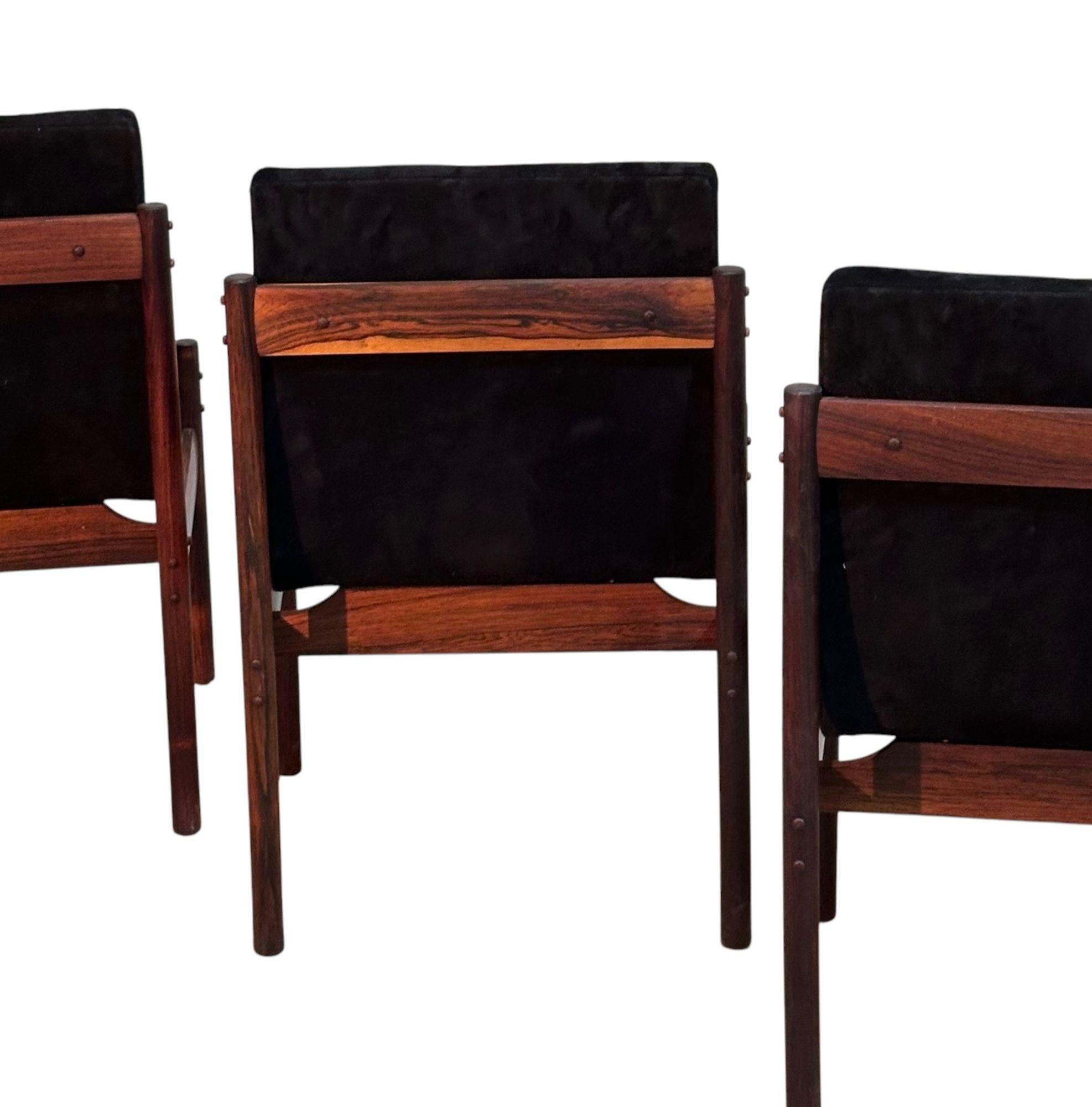 Percival Lafer Rosewood & Black Suede Dining Chairs, set of 4, Brazil For Sale 4
