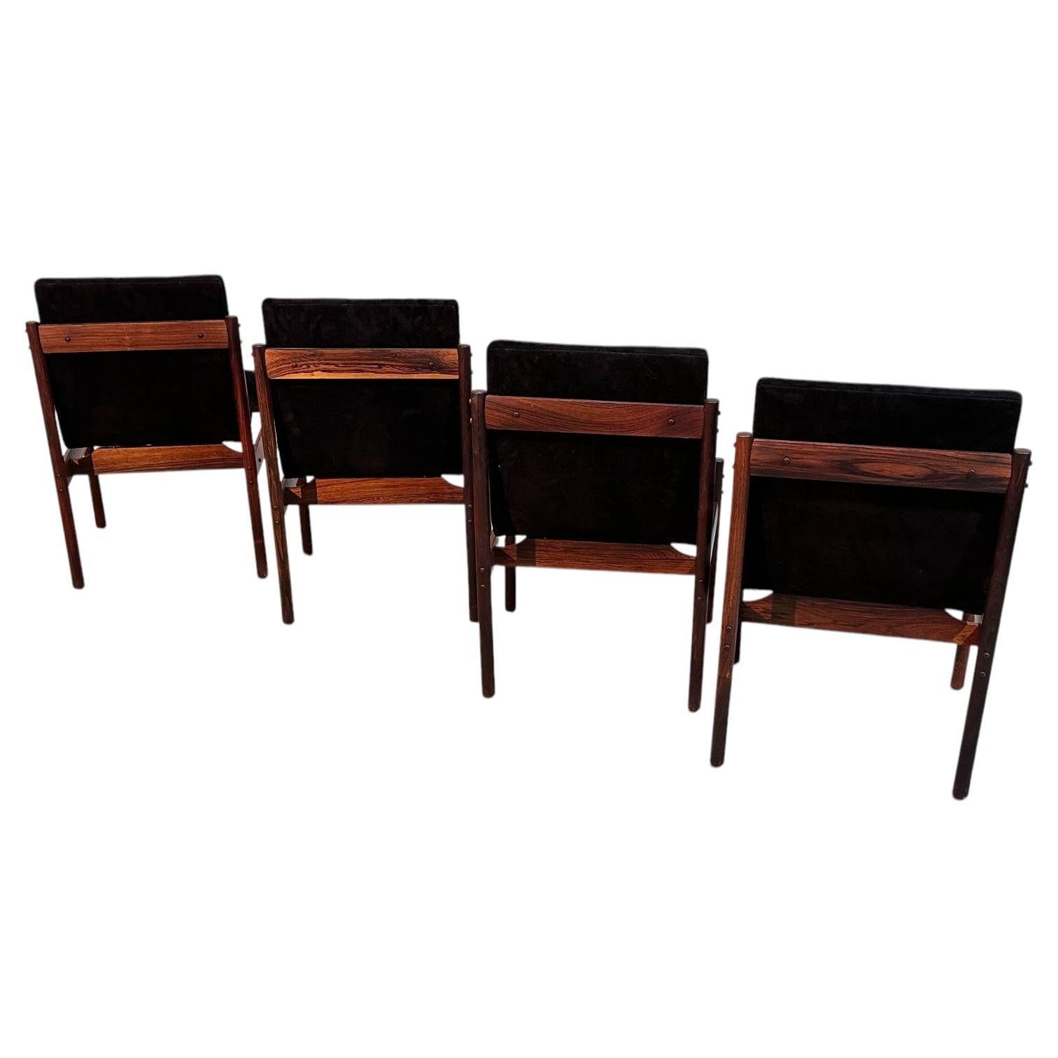 Percival Lafer Rosewood & Black Suede Dining Chairs, set of 4, Brazil For Sale 5