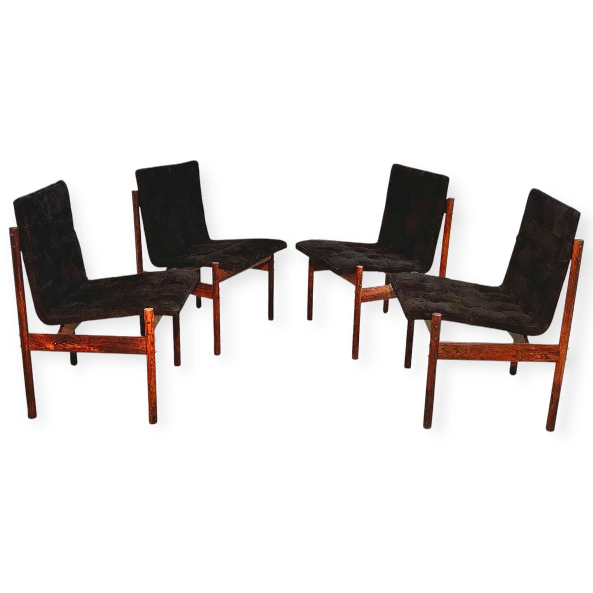 Percival Lafer Rosewood & Black Suede Dining Chairs, set of 4, Brazil For Sale 6