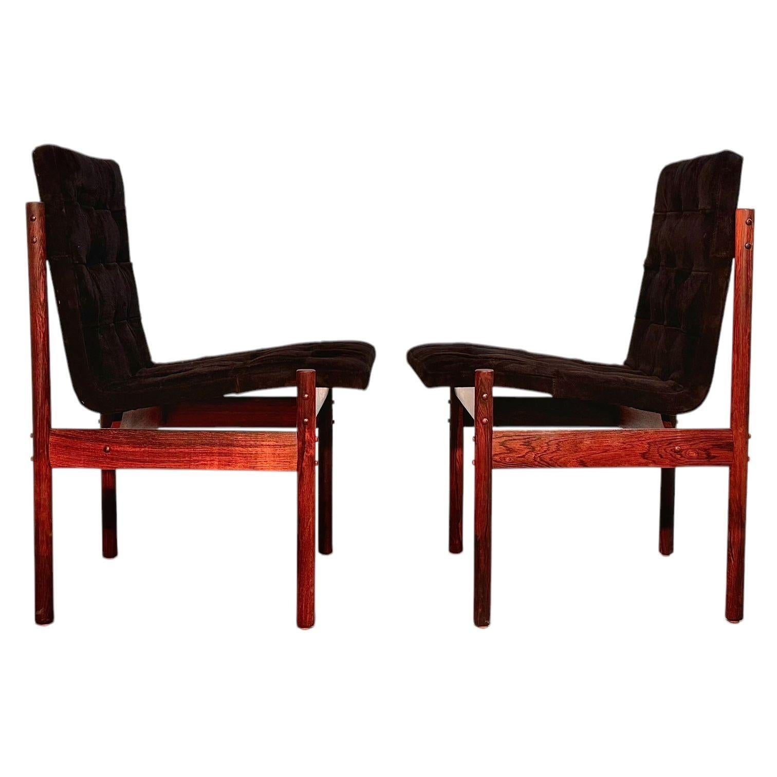 Mid-Century Modern Percival Lafer Rosewood & Black Suede Dining Chairs, set of 4, Brazil For Sale