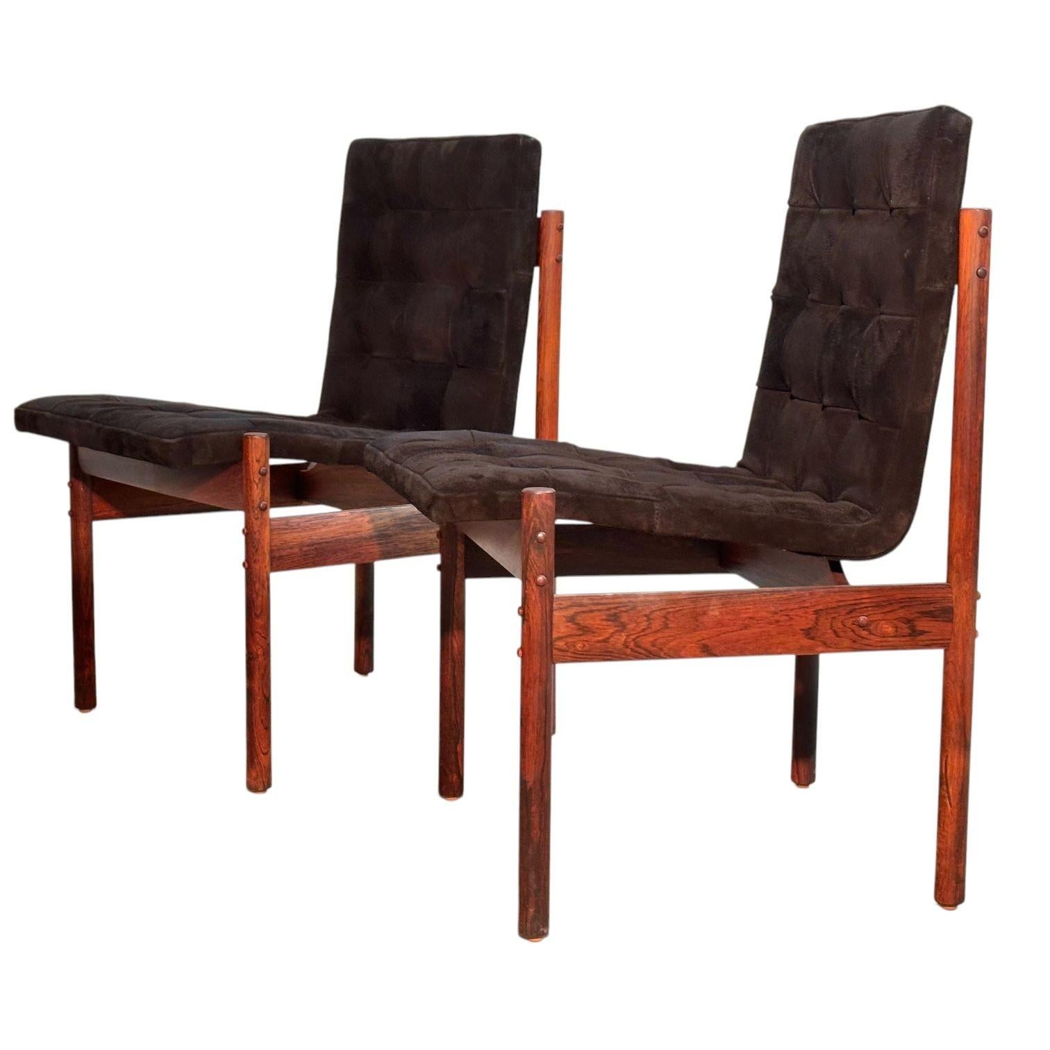 Percival Lafer Rosewood & Black Suede Dining Chairs, set of 4, Brazil In Excellent Condition For Sale In Chicago, IL