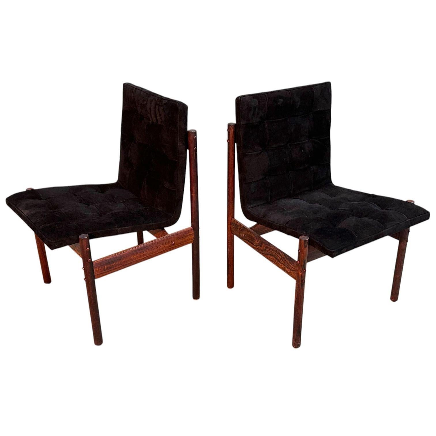 Mid-20th Century Percival Lafer Rosewood & Black Suede Dining Chairs, set of 4, Brazil For Sale