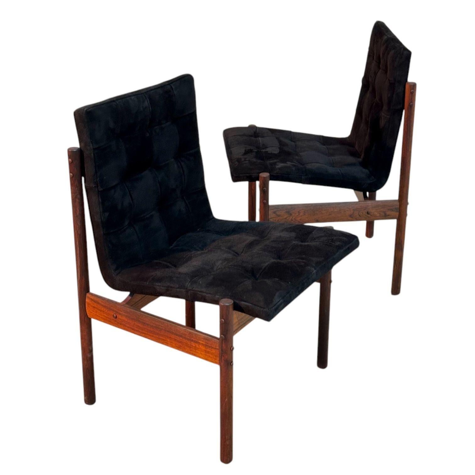Percival Lafer Rosewood & Black Suede Dining Chairs, set of 4, Brazil For Sale 1