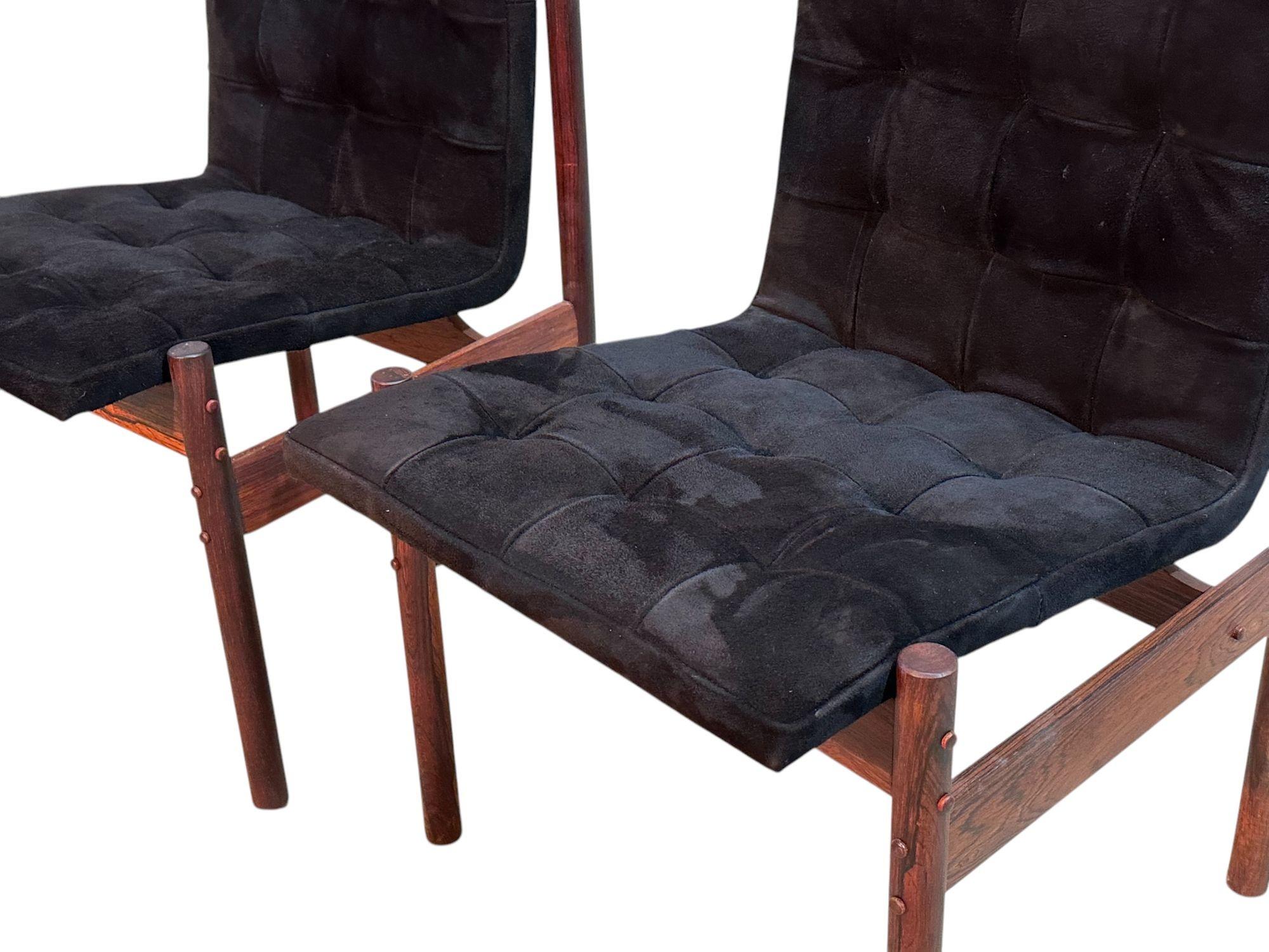 Percival Lafer Rosewood & Black Suede Dining Chairs, set of 4, Brazil For Sale 2