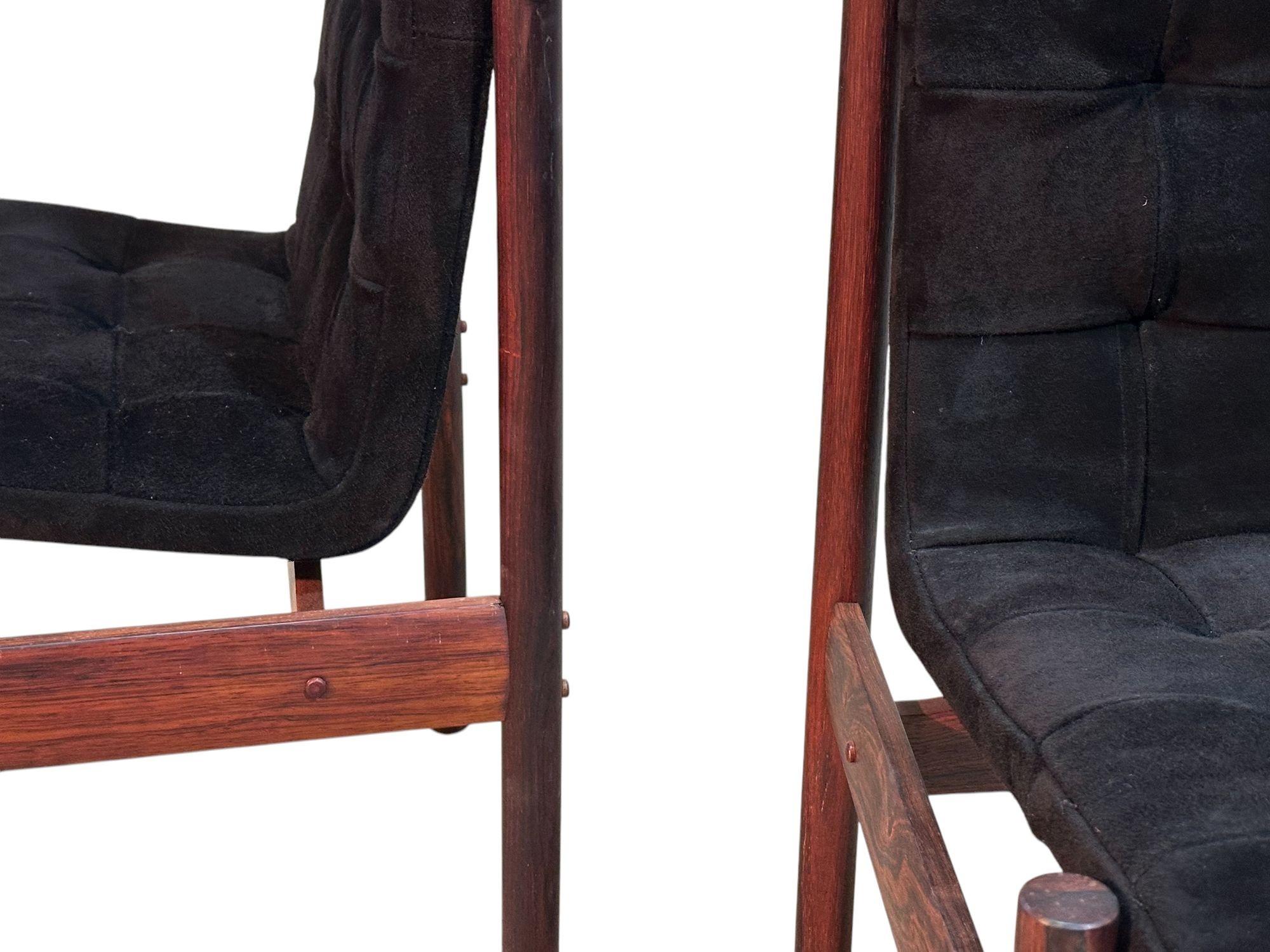 Percival Lafer Rosewood & Black Suede Dining Chairs, set of 4, Brazil For Sale 3