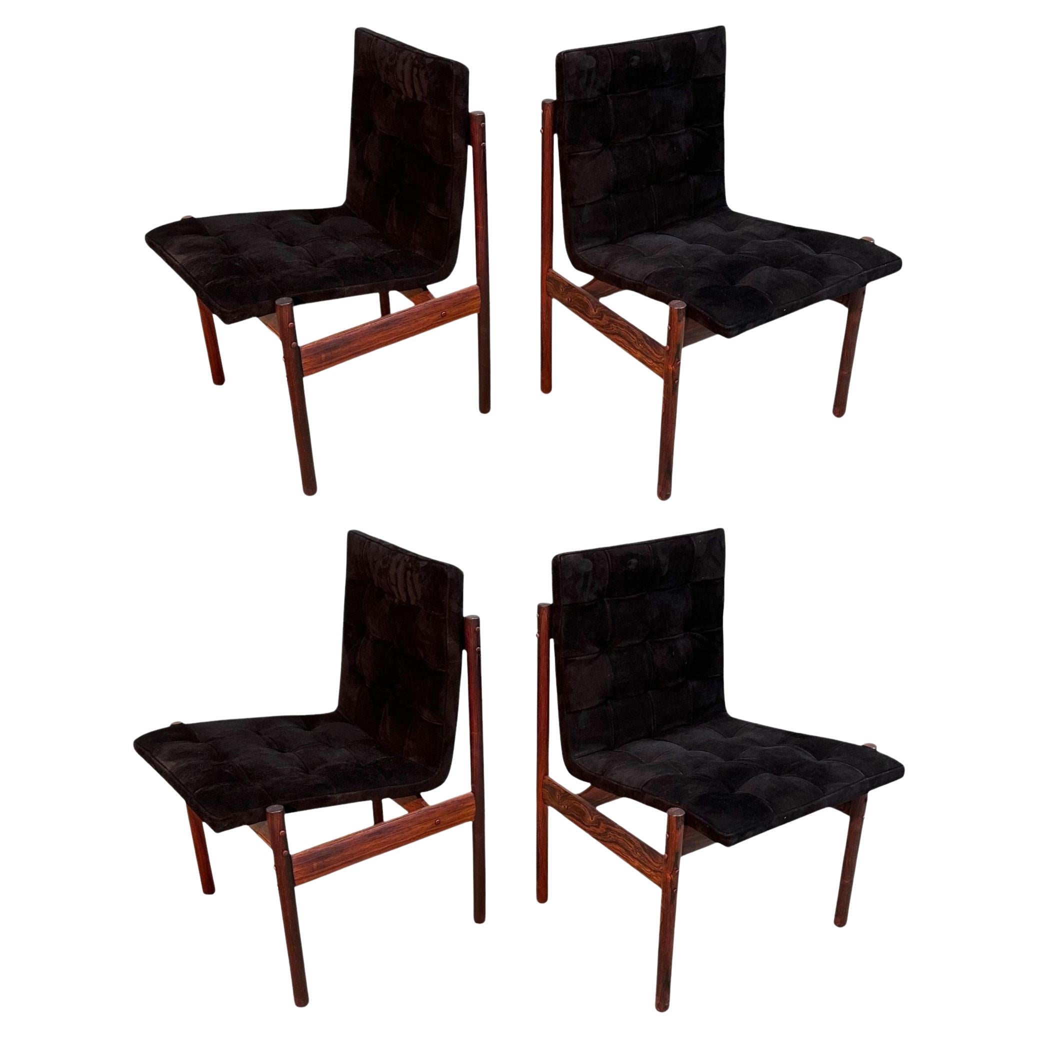Percival Lafer Rosewood & Black Suede Dining Chairs, set of 4, Brazil