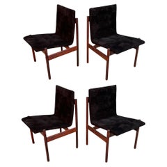 Percival Lafer Rosewood & Black Suede Dining Chairs, set of 4, Brazil