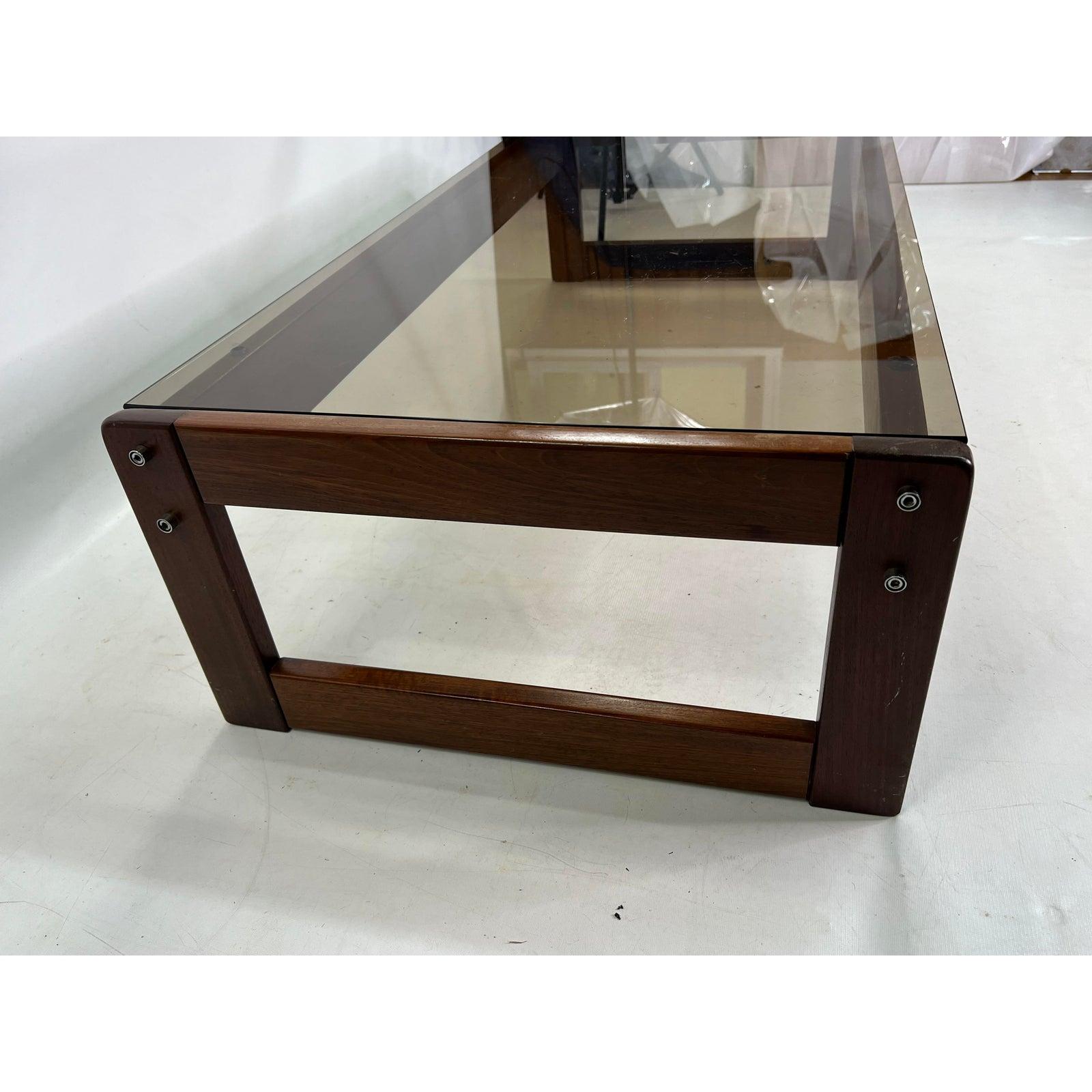 Brazilian Percival Lafer Rosewood Coffee Table with Smoked Glass