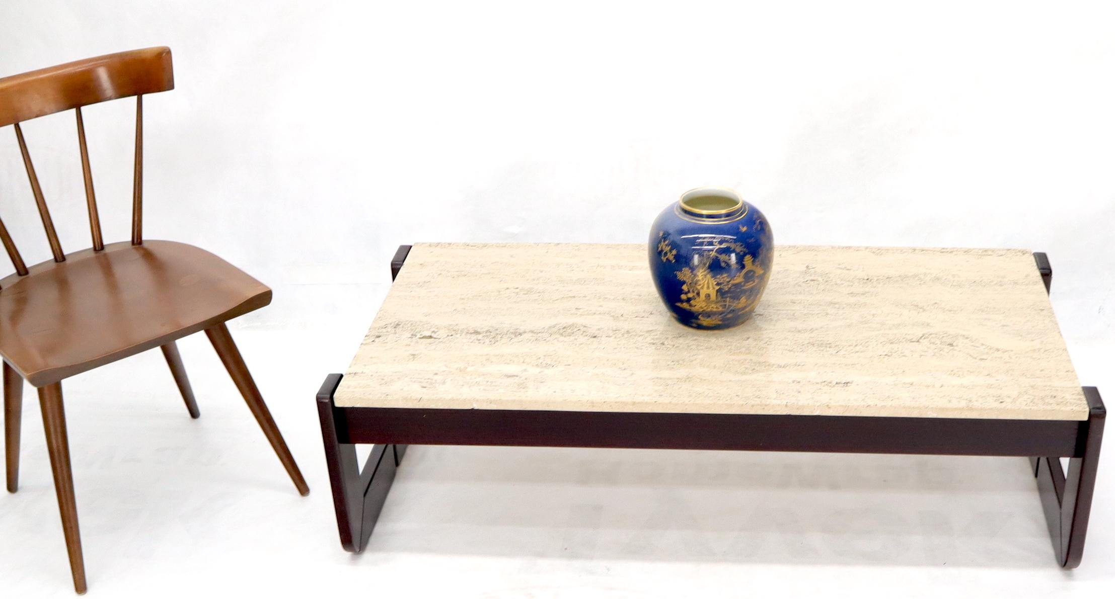 20th Century Percival Lafer Rosewood Frame Travertine Marble-Top Rectangle Coffee Table