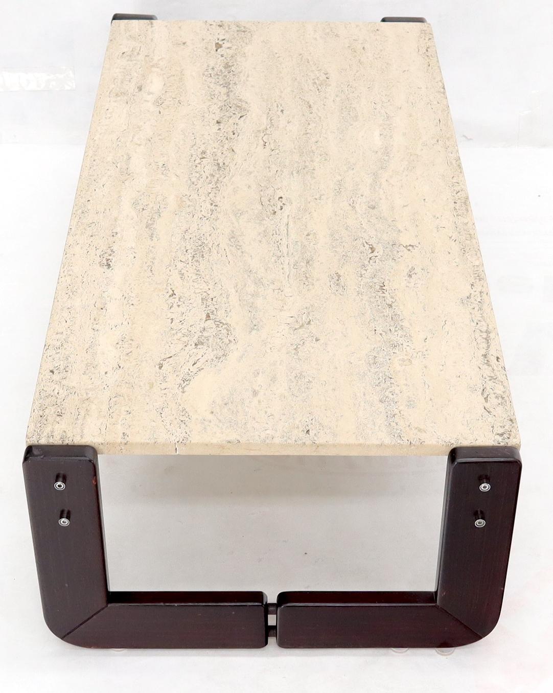 Percival Lafer Rosewood Frame Travertine Marble-Top Rectangle Coffee Table 2