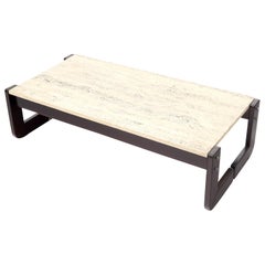 Percival Lafer Rosewood Frame Travertine Marble-Top Rectangle Coffee Table