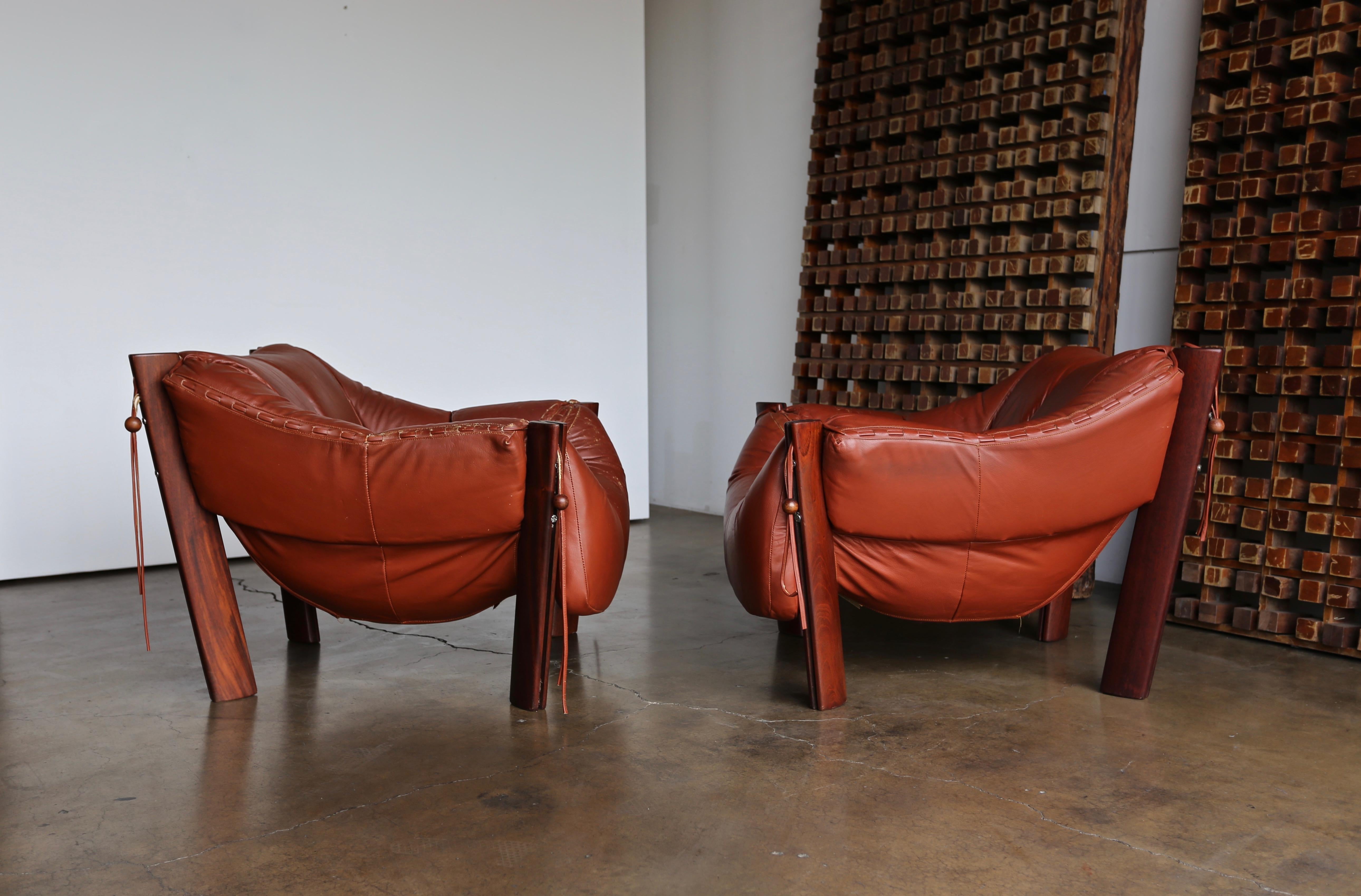 Brazilian Percival Lafer Rosewood and Leather Lounge Chairs