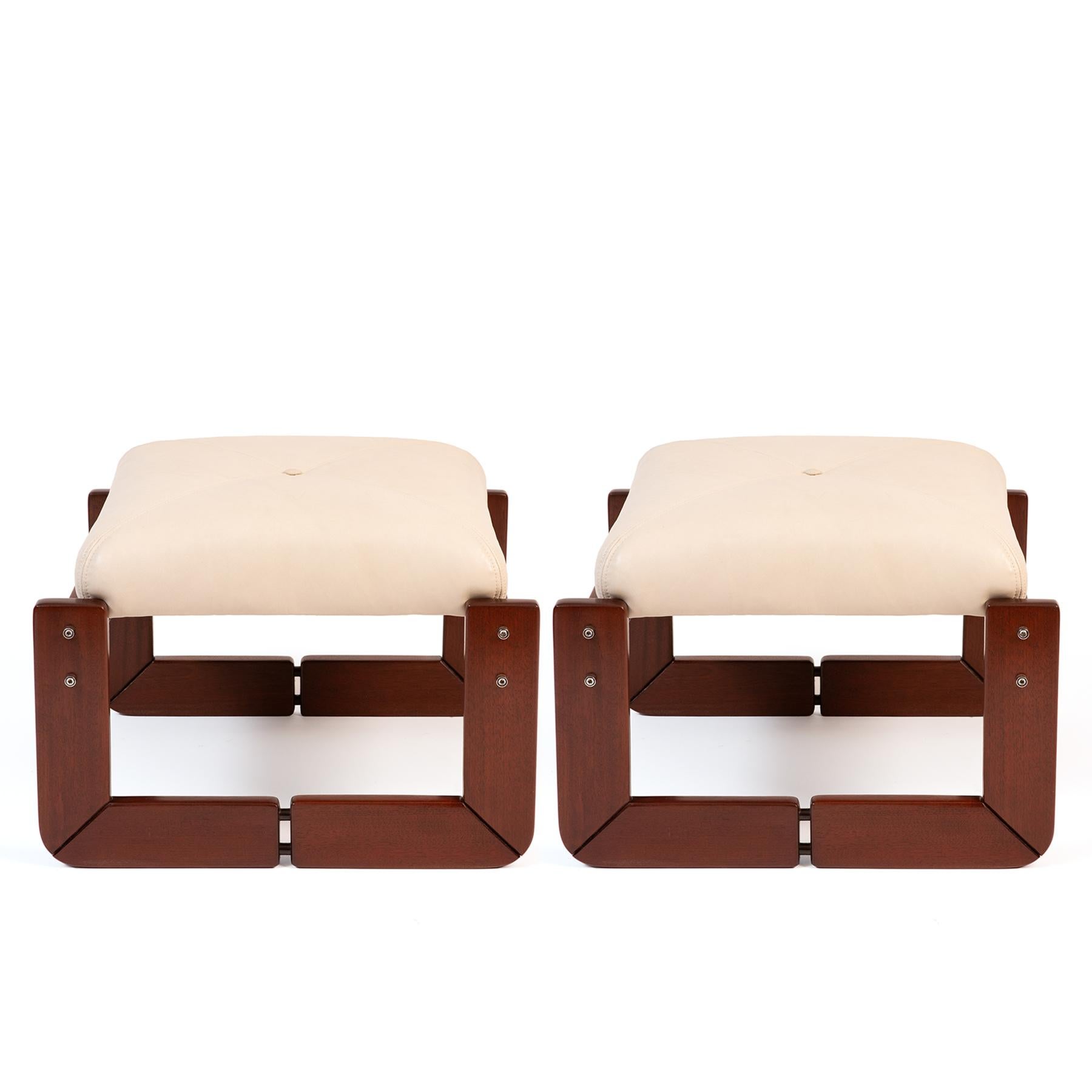 Percival Lafer Rosewood Leather Mid-Century 1970's Ottomans In Good Condition In Phoenix, AZ