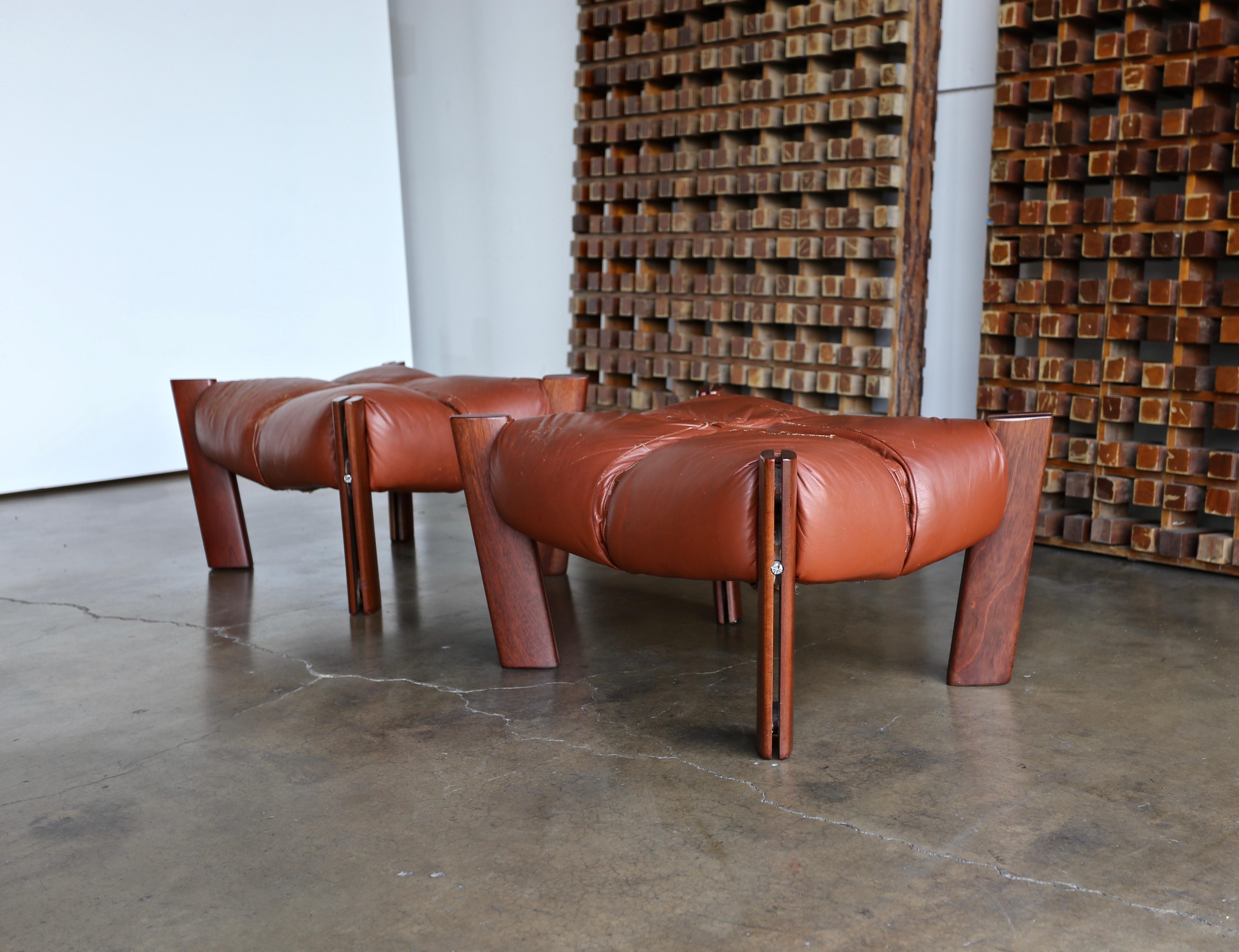 Percival Lafer Rosewood and Leather Ottomans (Brasilianisch)
