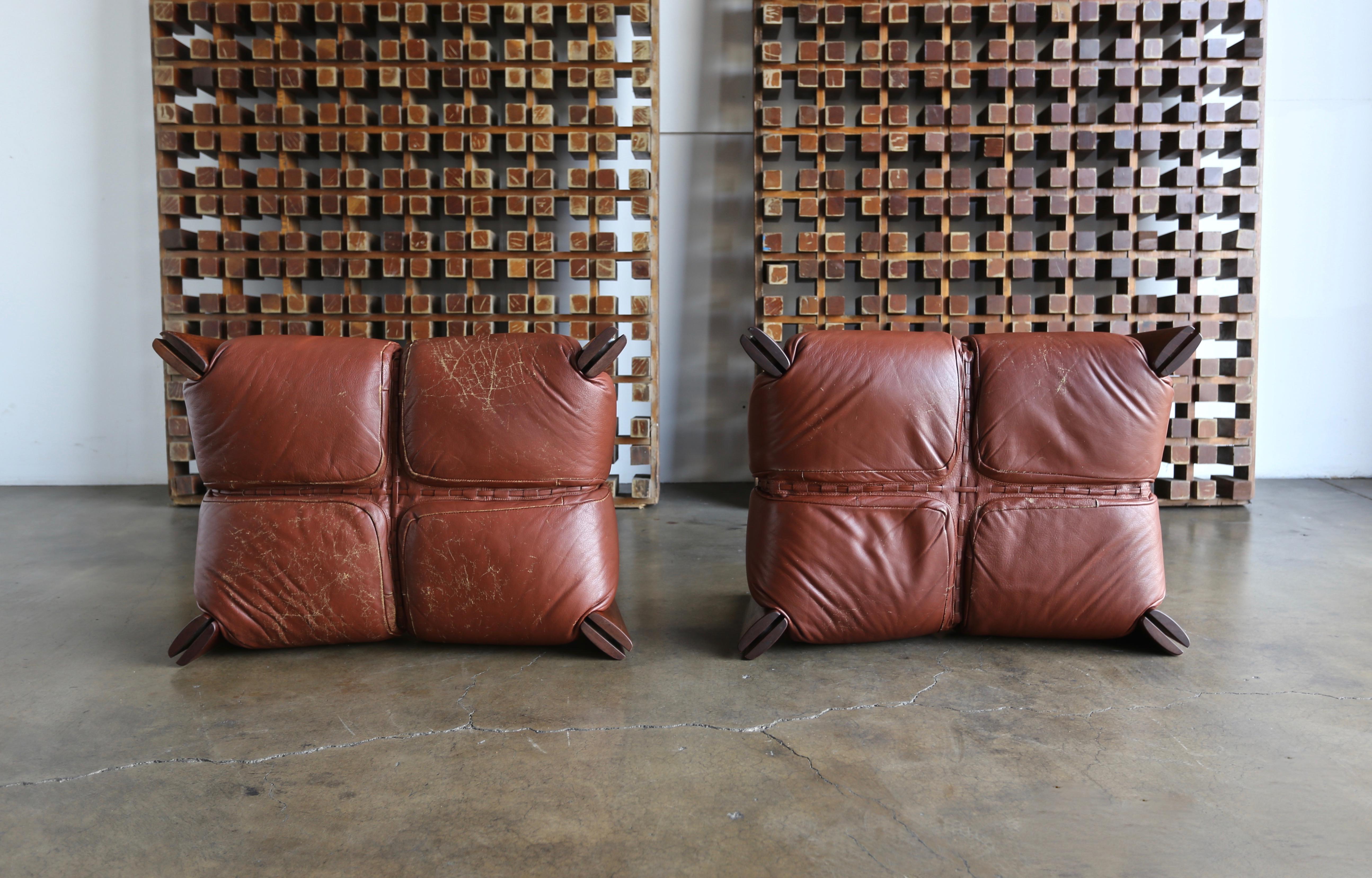 Percival Lafer Rosewood and Leather Ottomans In Good Condition In Costa Mesa, CA