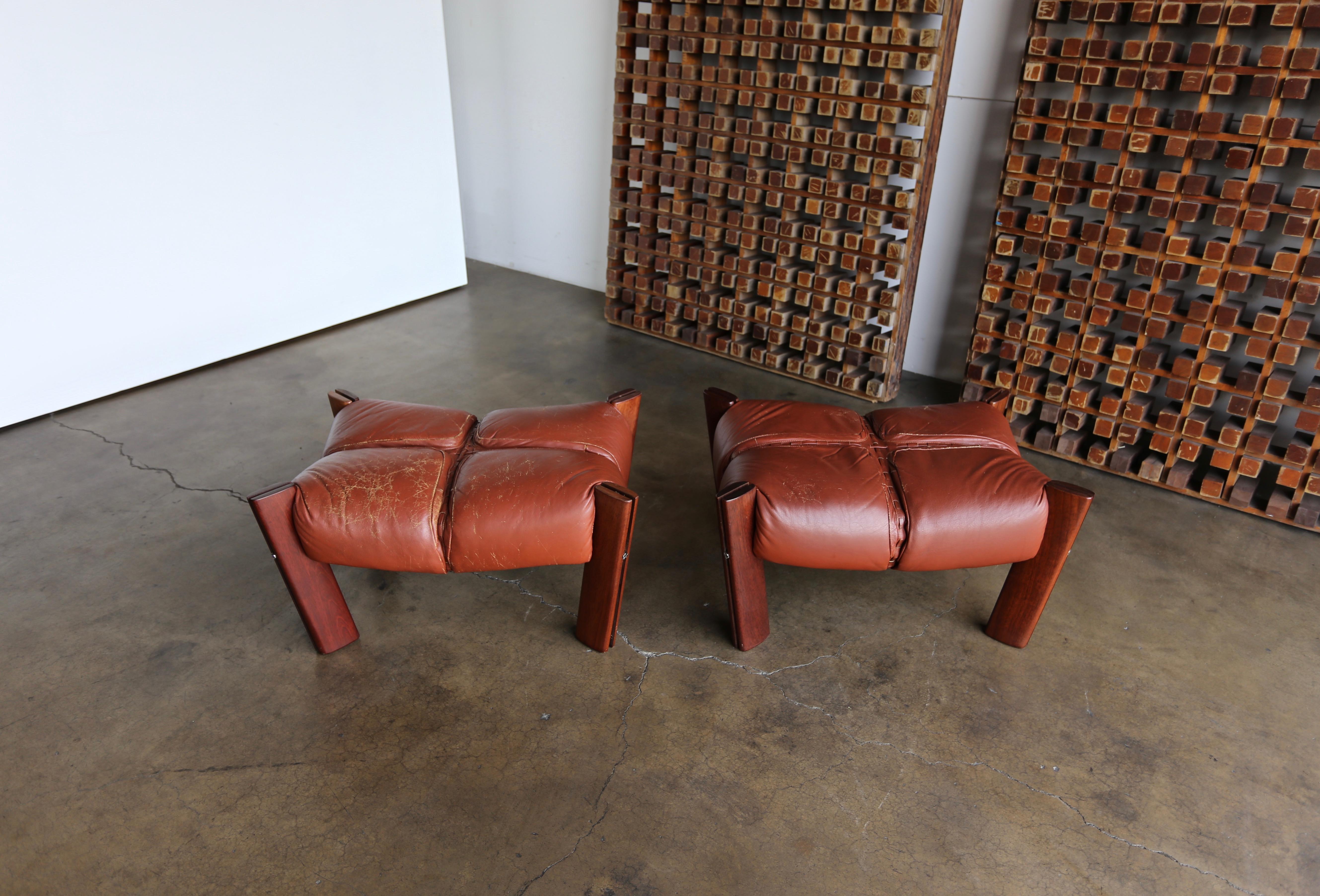 Percival Lafer Rosewood and Leather Ottomans 1