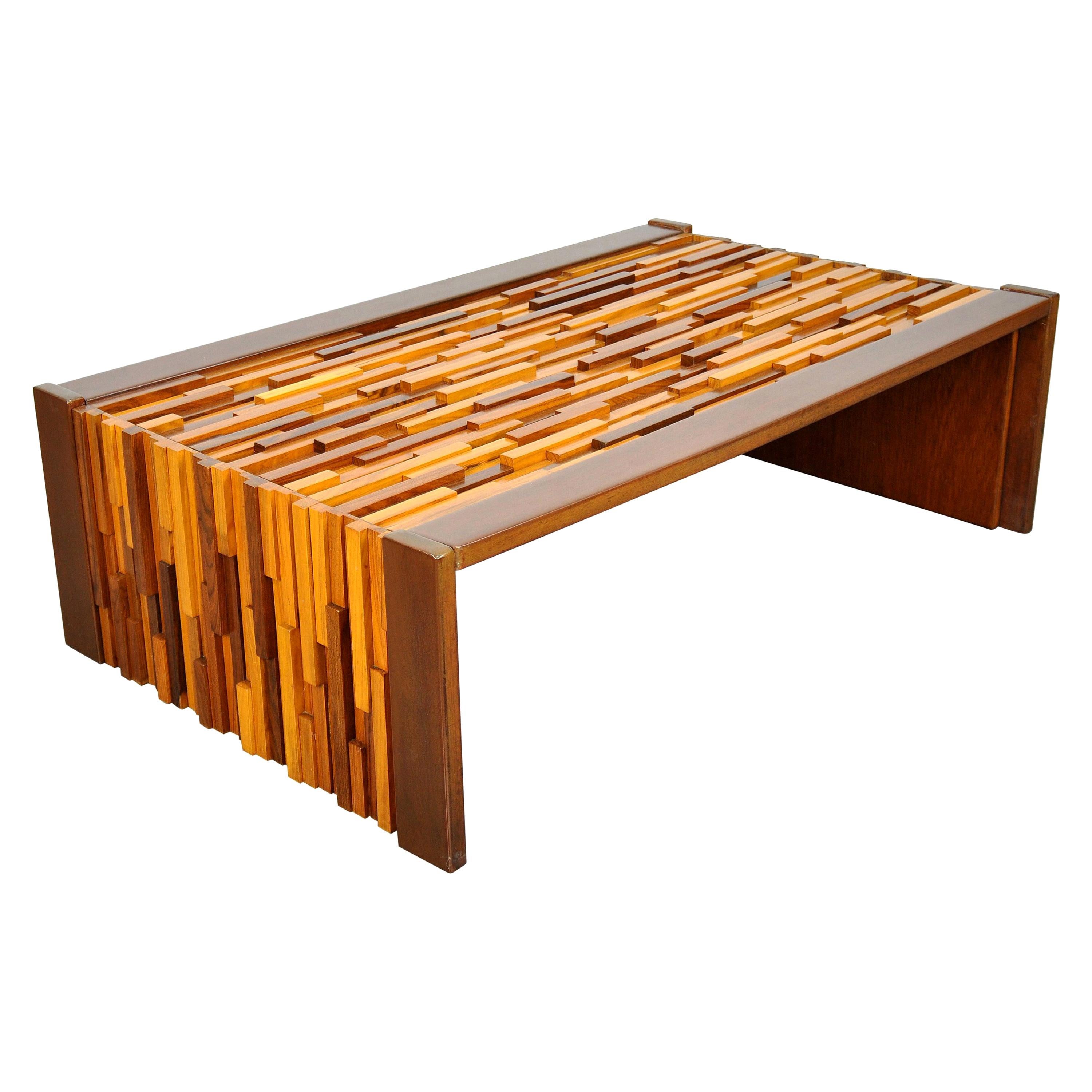 Percival Lafer Rosewood, Teak and Mahogany Brutalist Coffee Table