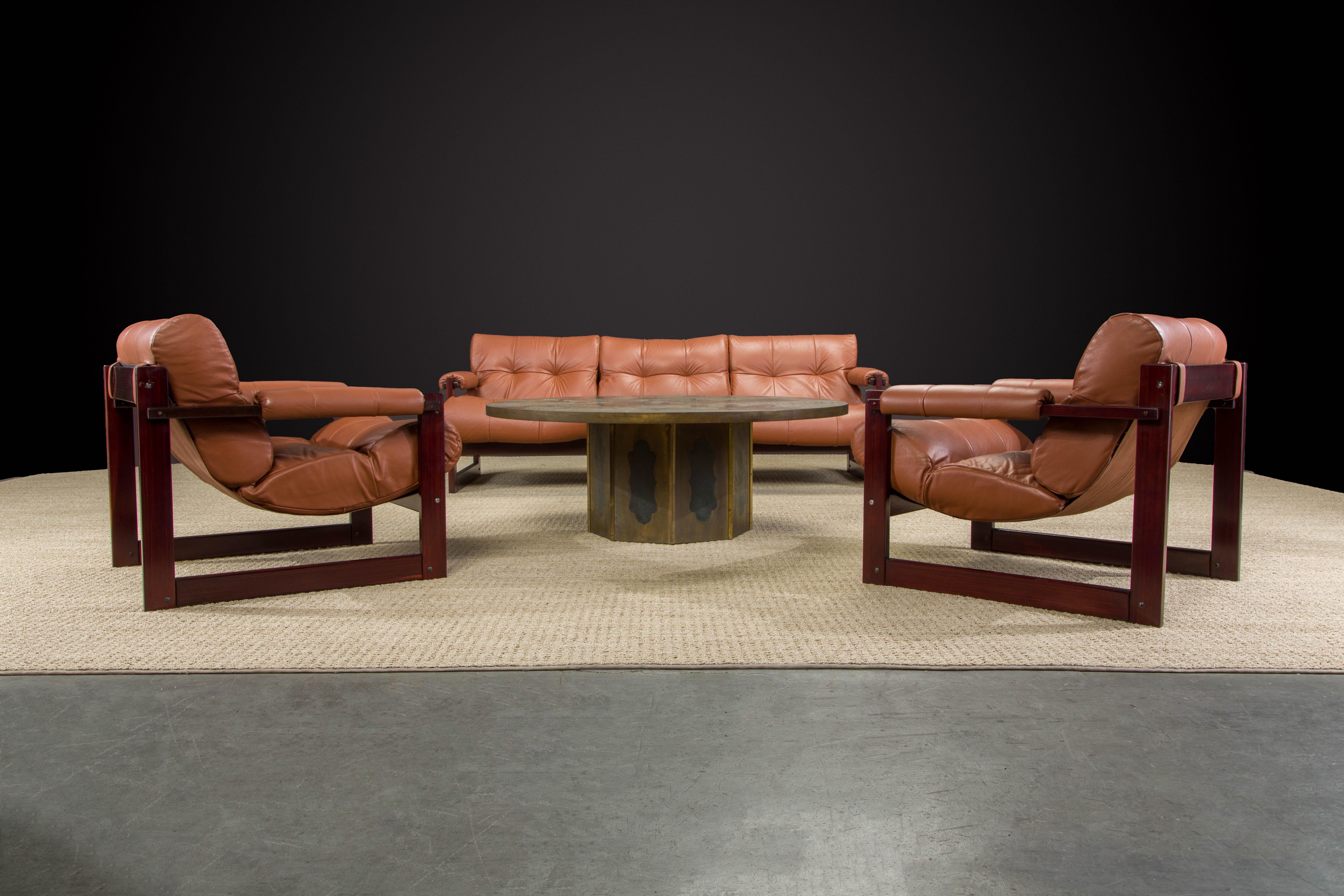 Brazilian Percival Lafer 'S-1' Rosewood and Leather Living Room Set, Brazil, 1976, Signed