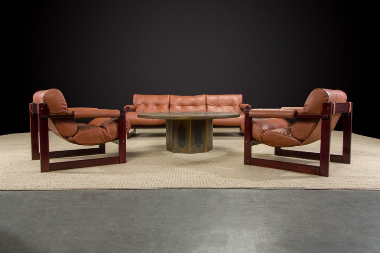 Brazilian Percival Lafer 'S-1' Rosewood and Leather Living Room Set, Brazil, 1976, Signed For Sale