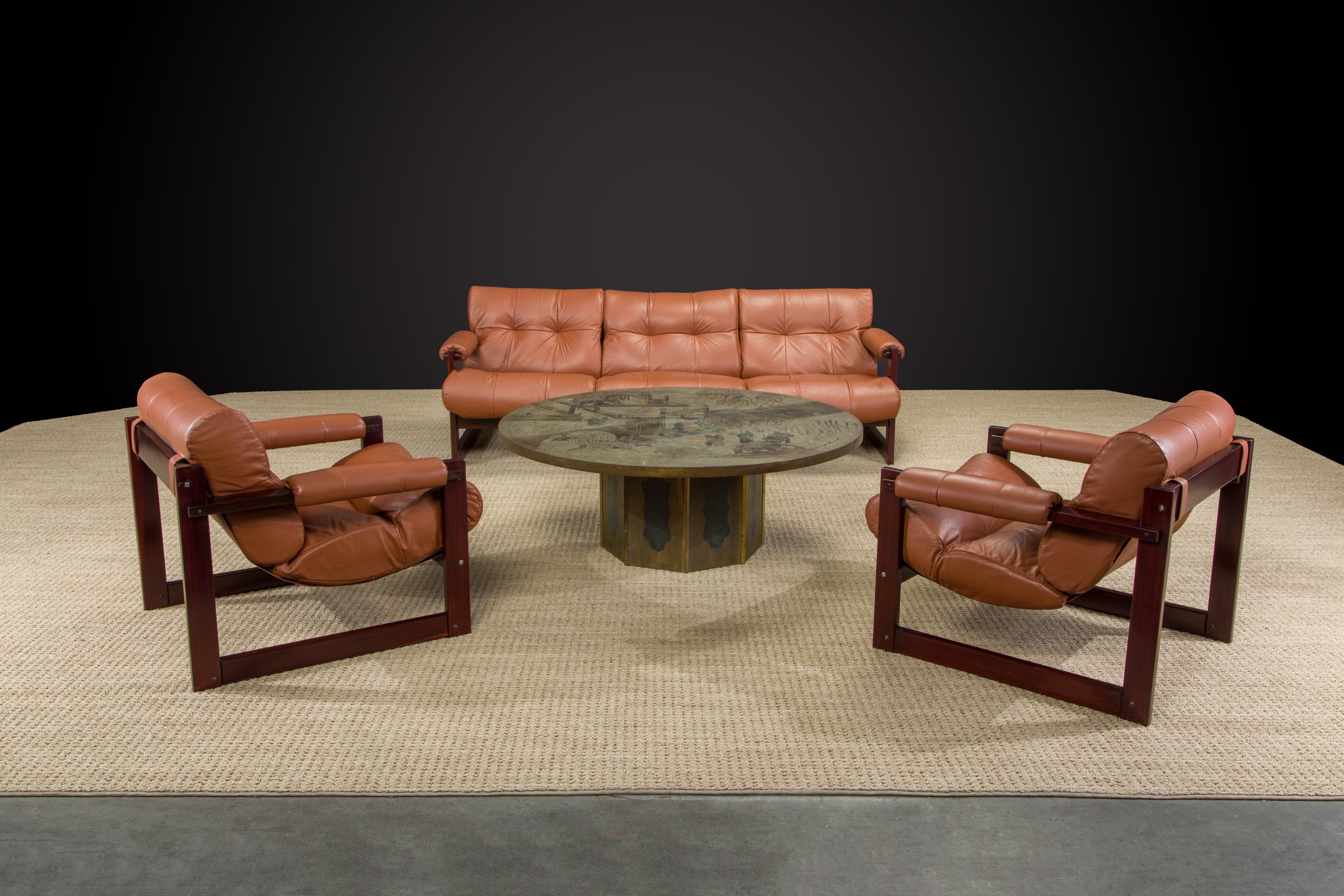 Percival Lafer 'S-1' Rosewood and Leather Living Room Set, Brazil, 1976, Signed In Excellent Condition In Los Angeles, CA