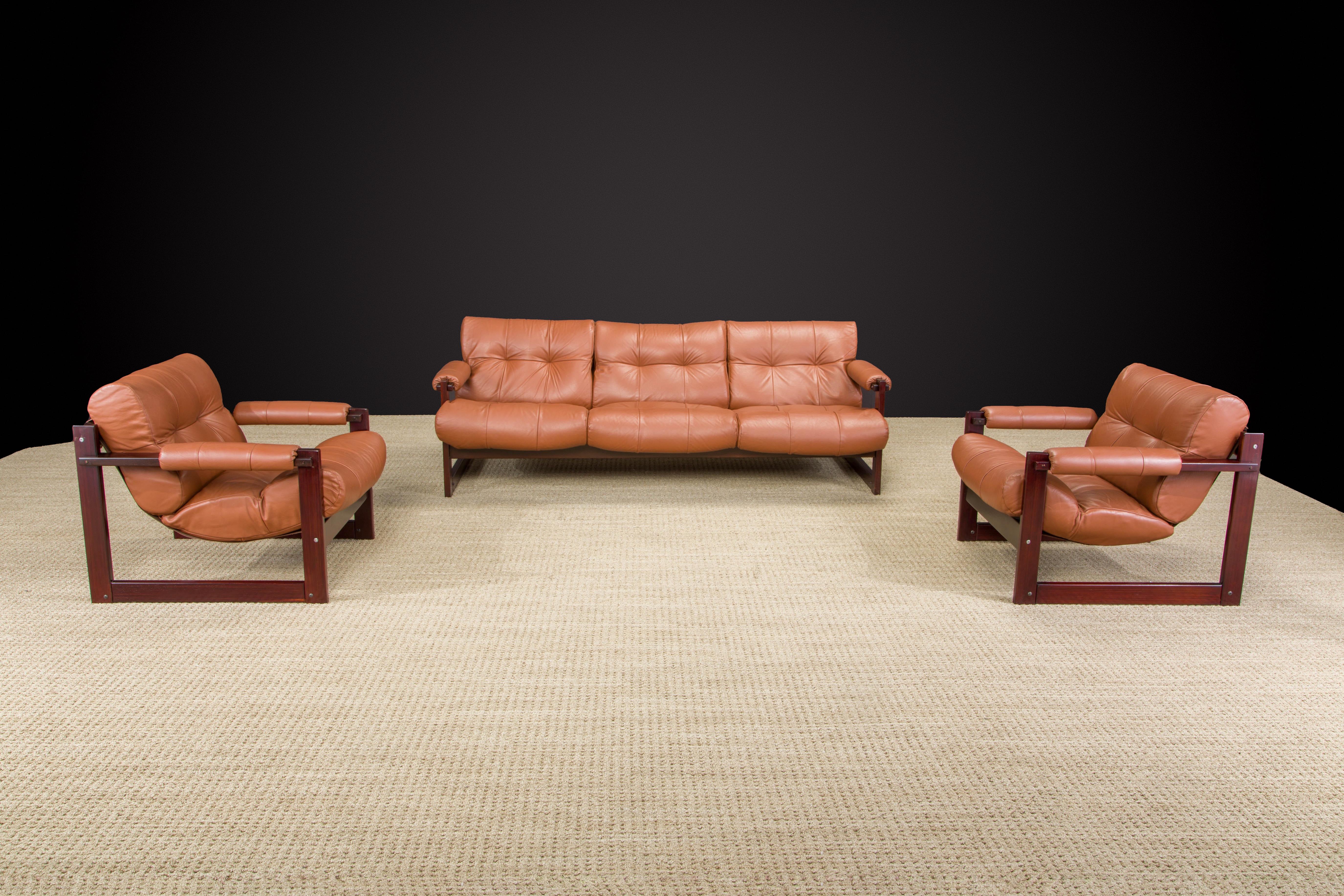 Percival Lafer 'S-1' Rosewood and Leather Lounge Chairs, Brazil, 1976, Signed For Sale 9