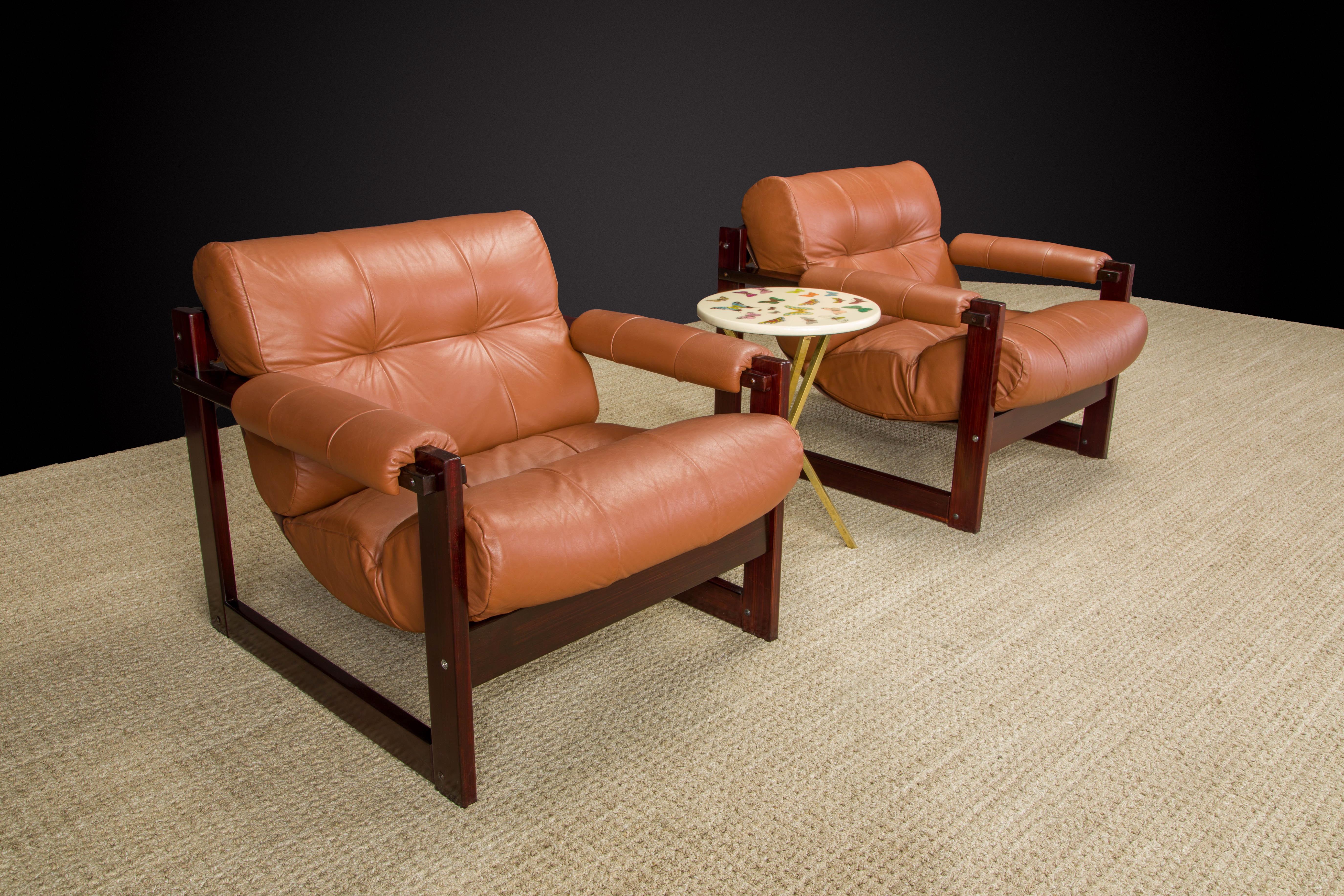 Mid-Century Modern Percival Lafer 'S-1' Rosewood and Leather Lounge Chairs, Brazil, 1976, Signed For Sale
