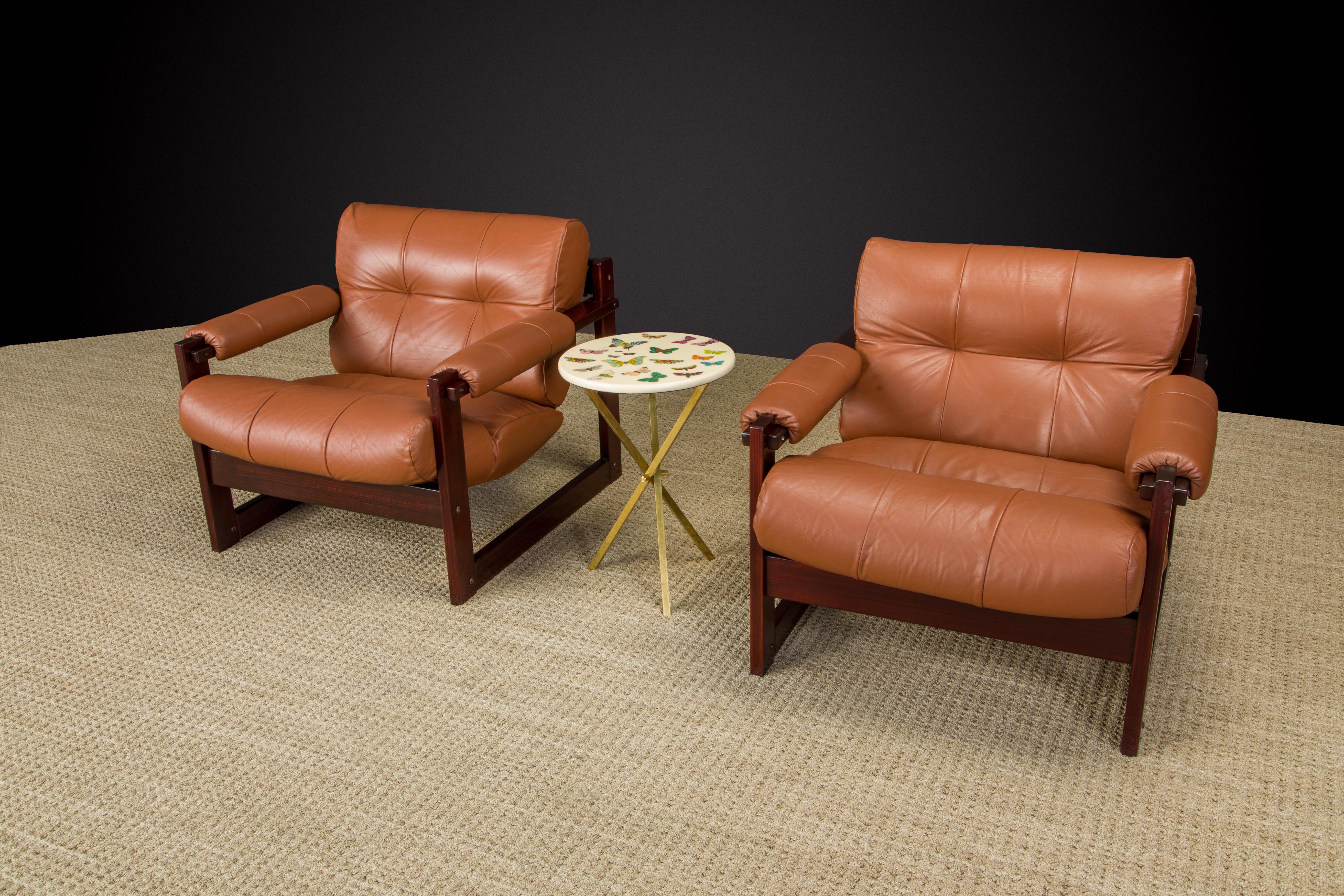 Brazilian Percival Lafer 'S-1' Rosewood and Leather Lounge Chairs, Brazil, 1976, Signed For Sale