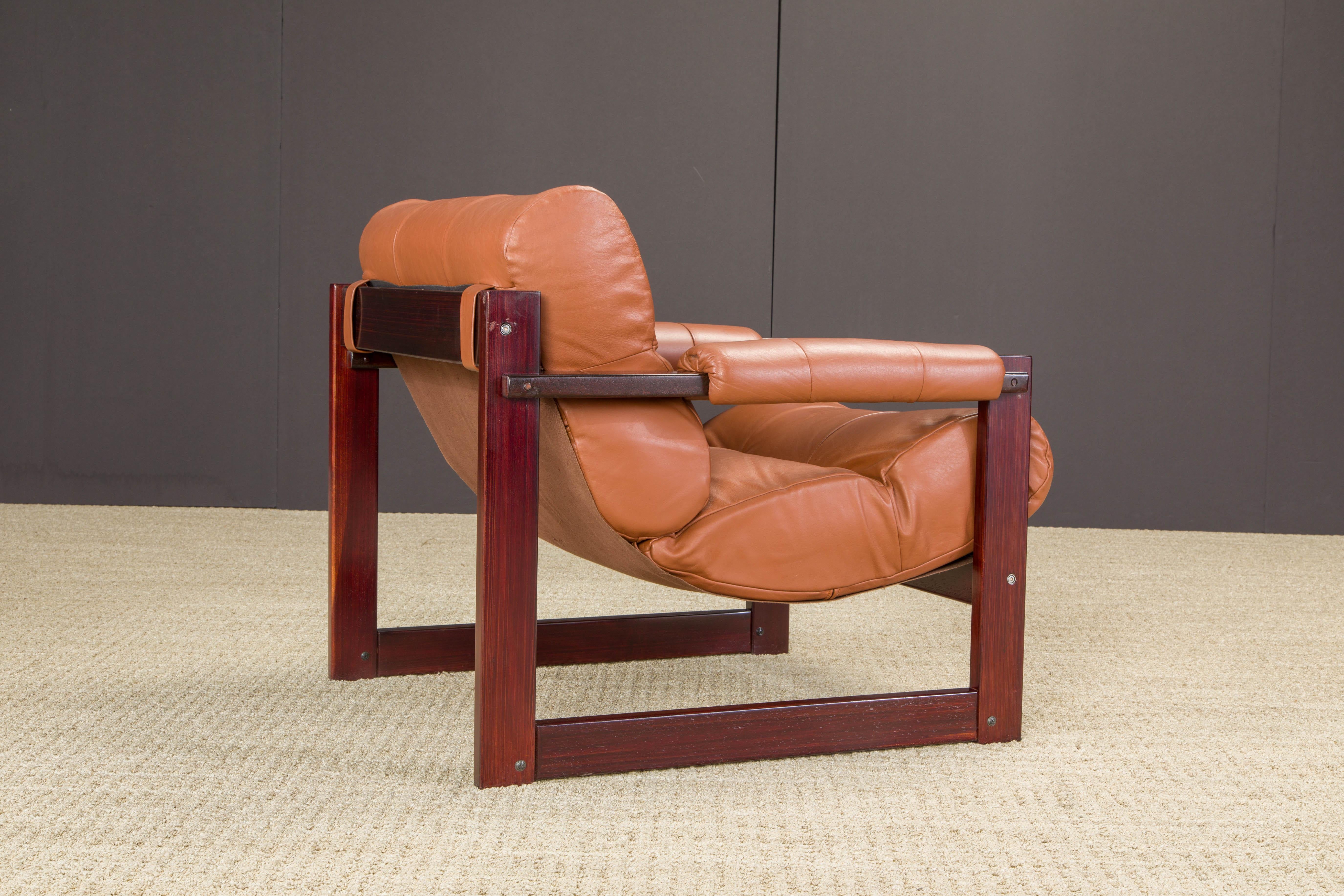 Percival Lafer 'S-1' Rosewood and Leather Lounge Chairs, Brazil, 1976, Signed In Excellent Condition For Sale In Los Angeles, CA