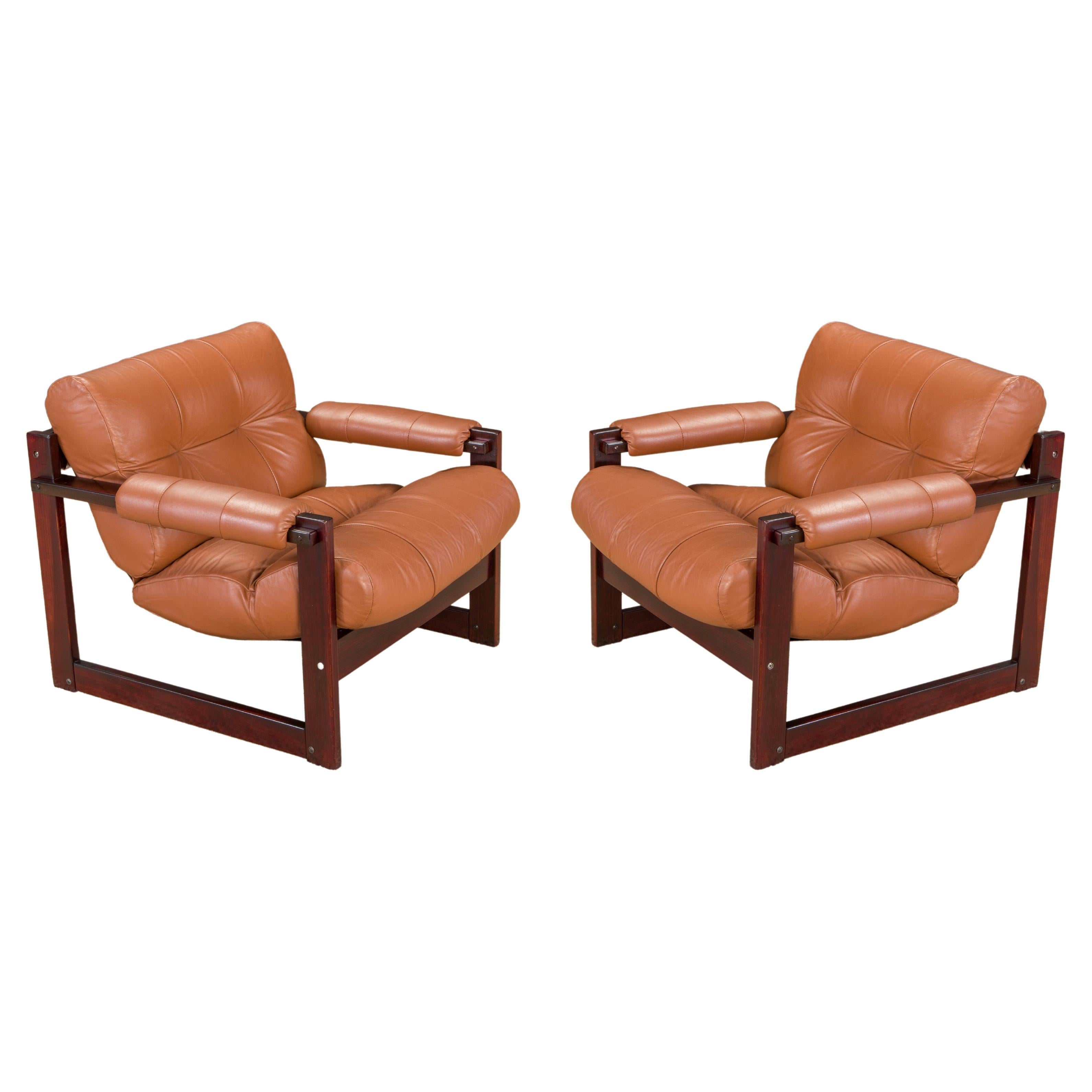 Percival Lafer 'S-1' Rosewood and Leather Lounge Chairs, Brazil, 1976, Signed For Sale