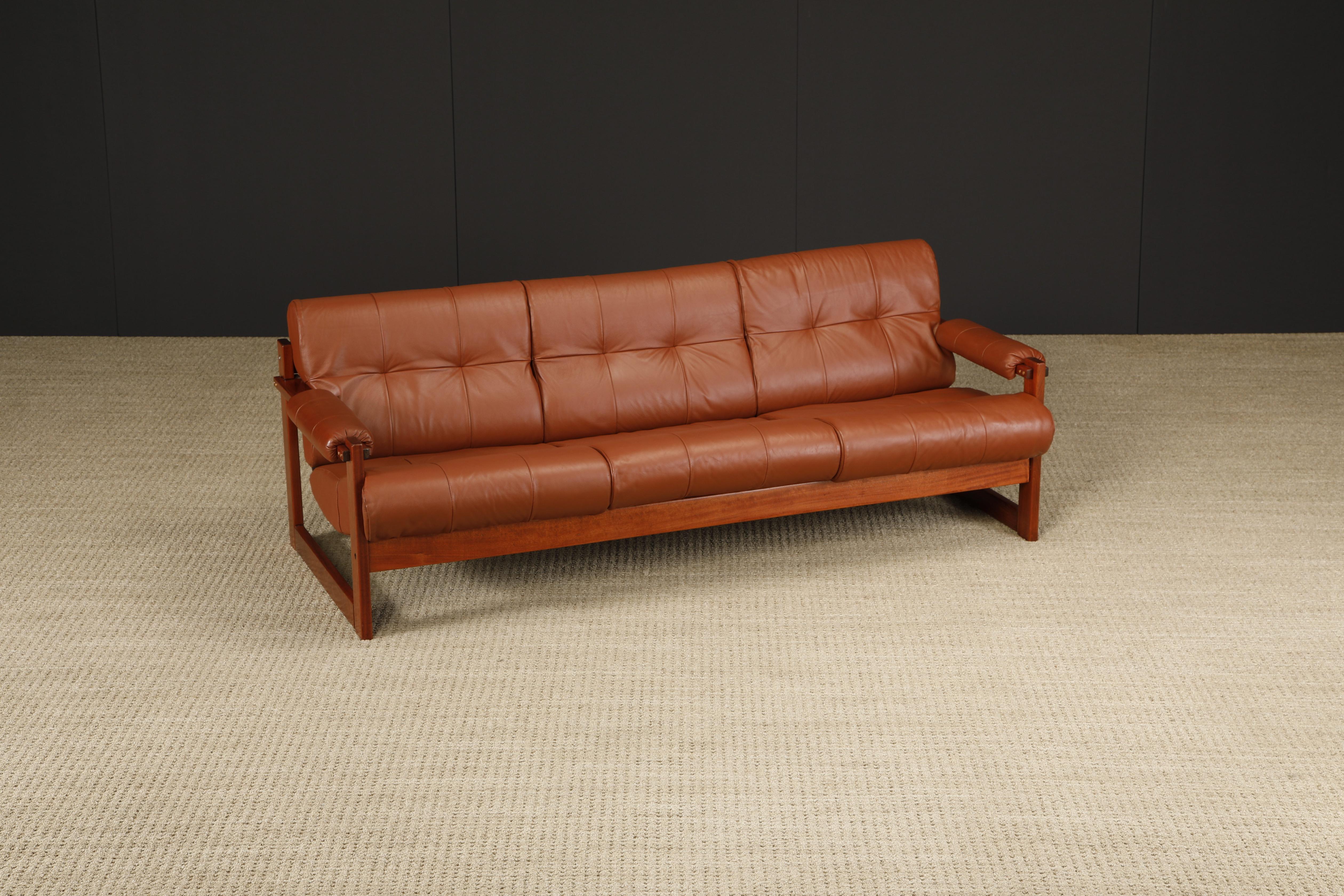 Mid-Century Modern Percival Lafer 'S-1' Rosewood and Leather Three Seat Sofa, Brazil, 1976, Signed