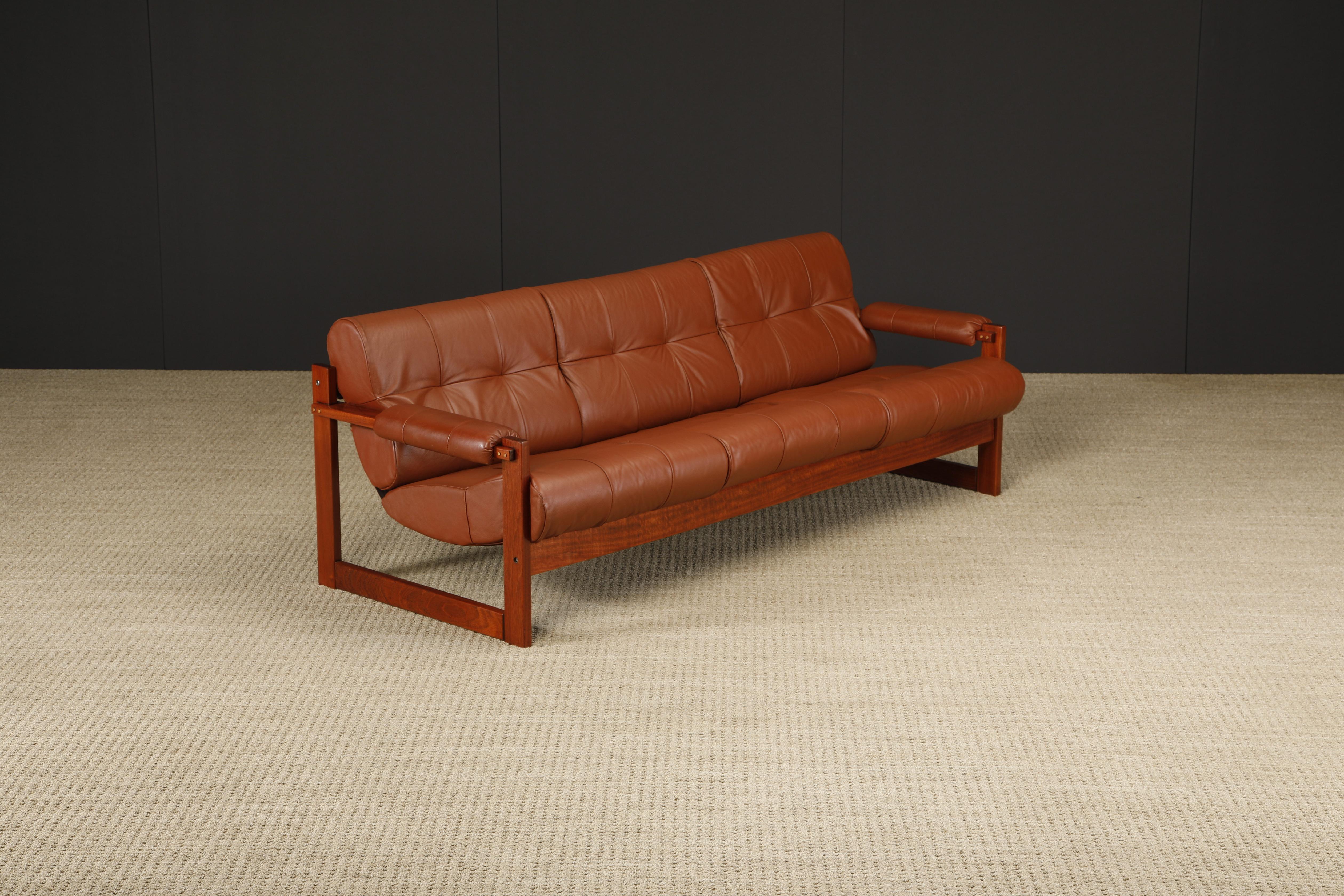 Brazilian Percival Lafer 'S-1' Rosewood and Leather Three Seat Sofa, Brazil, 1976, Signed