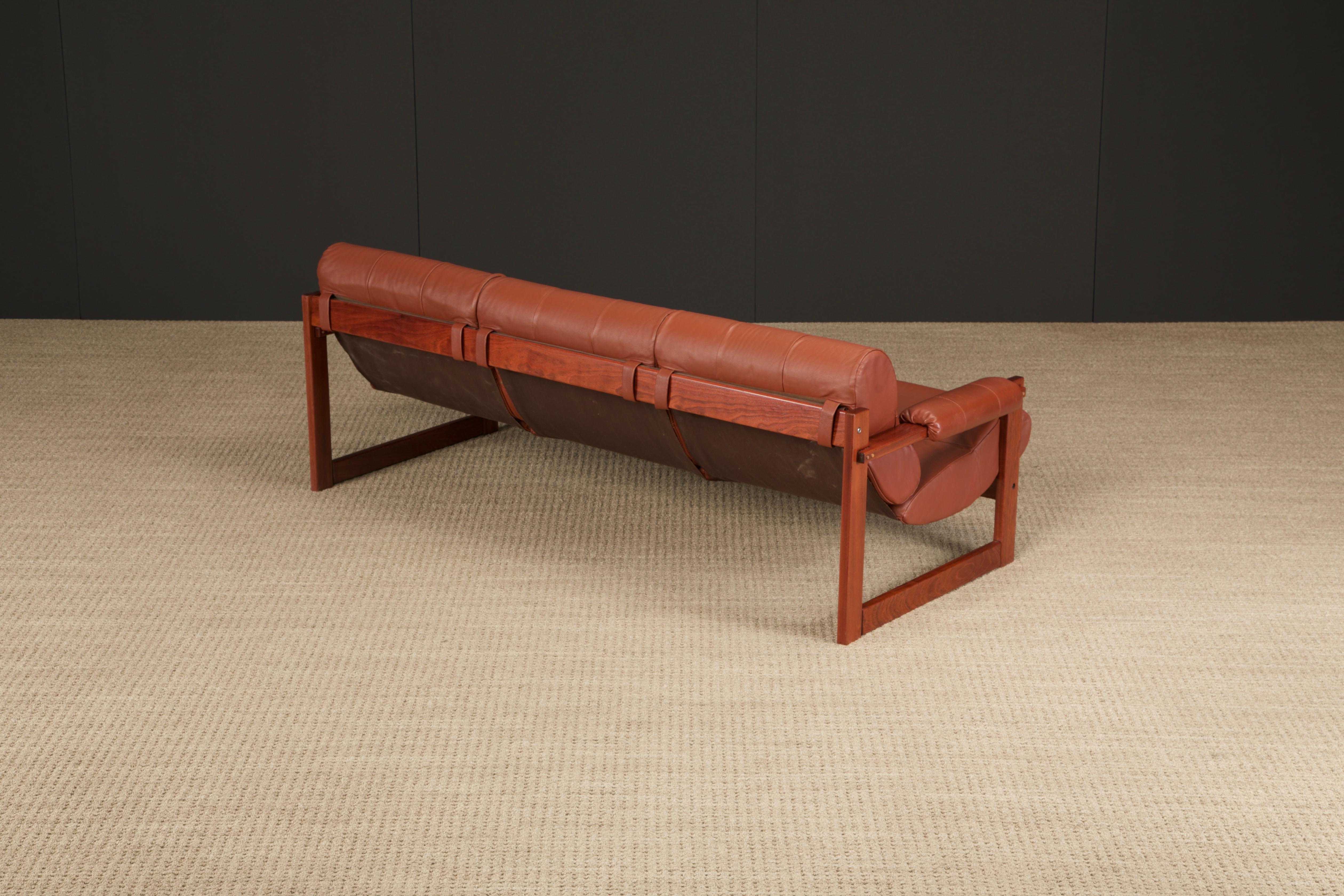 Percival Lafer 'S-1' Rosewood and Leather Three Seat Sofa, Brazil, 1976, Signed In Good Condition In Los Angeles, CA