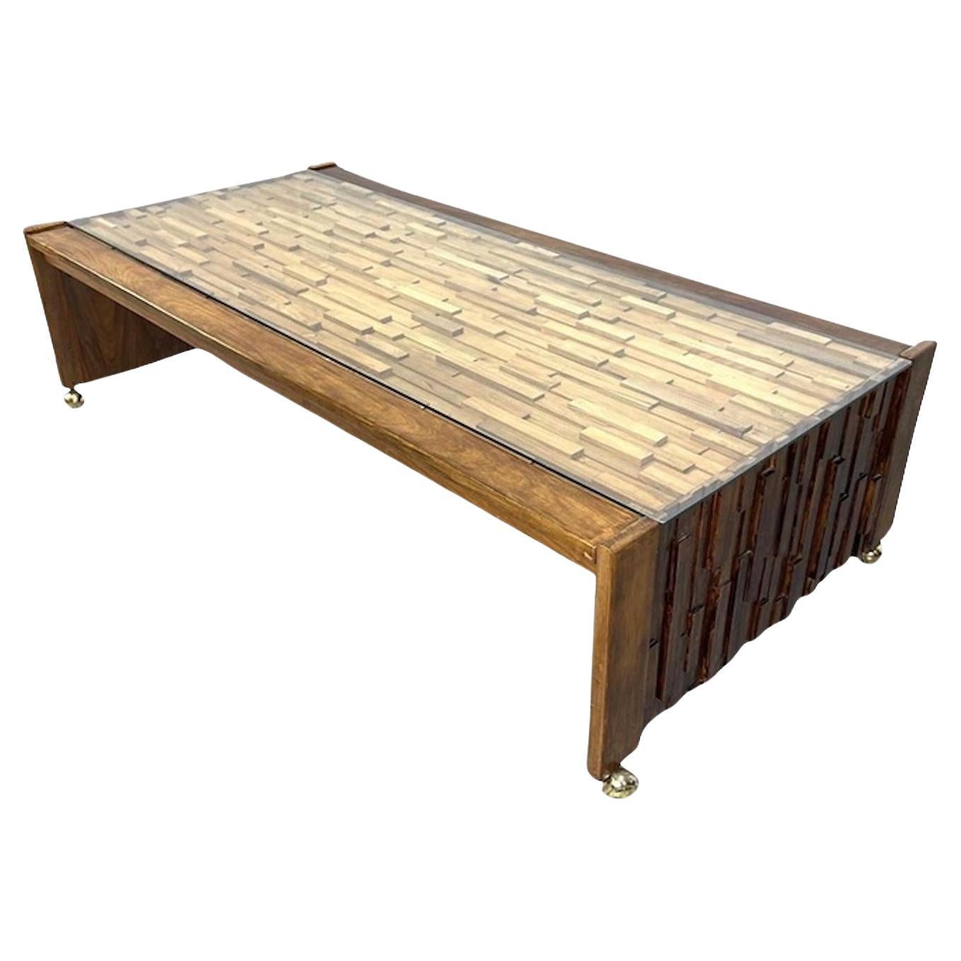 Percival Lafer Sculptural Brazilian Brutalist Jacaranda Coffee Table For Sale