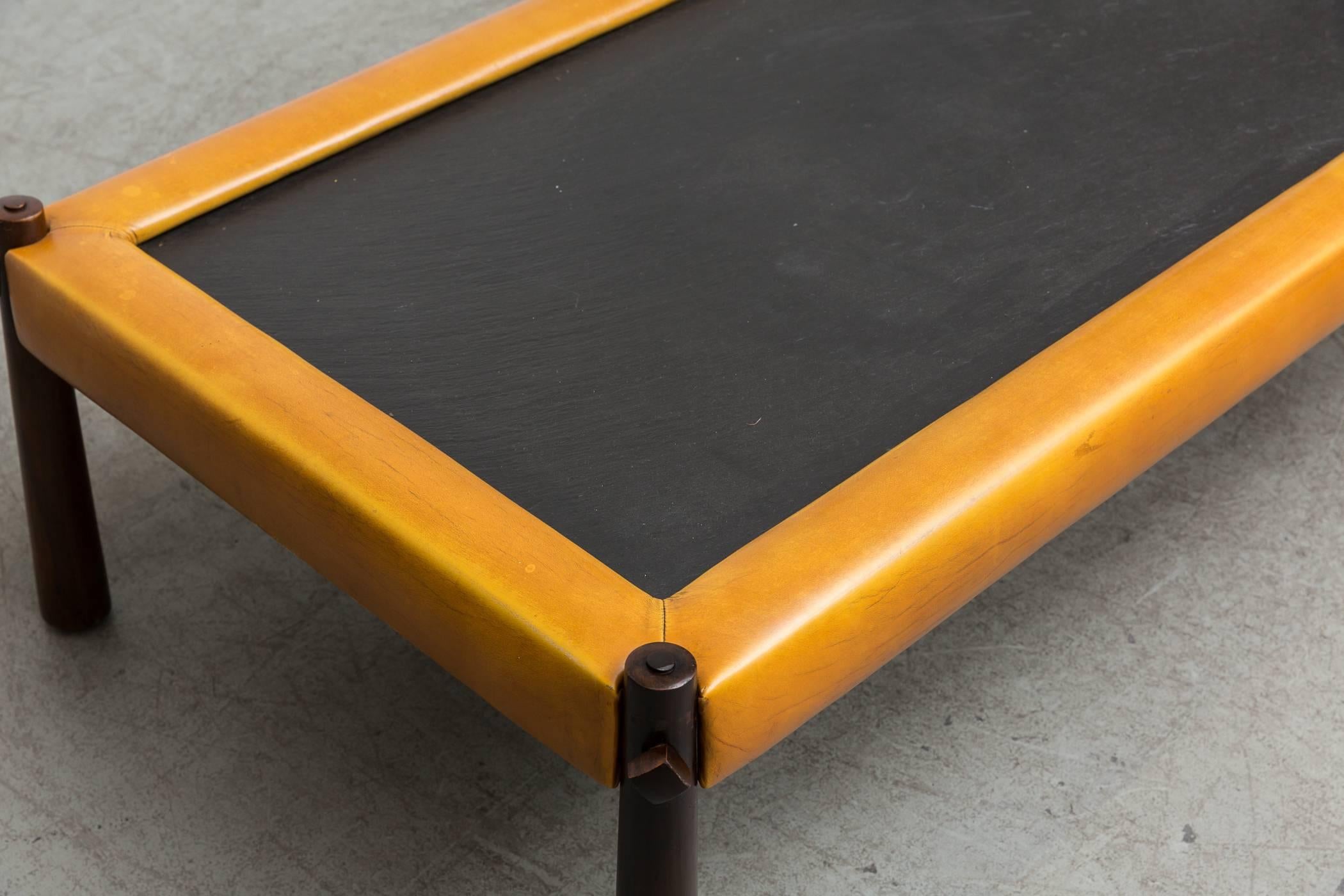 Mid-20th Century Percival Lafer Slate and Leather Coffee Table