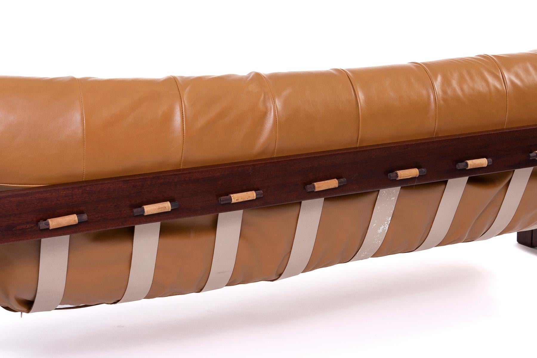 Percival Lafer Leather & Rosewood 1970's Sling Sofa In Good Condition In Phoenix, AZ