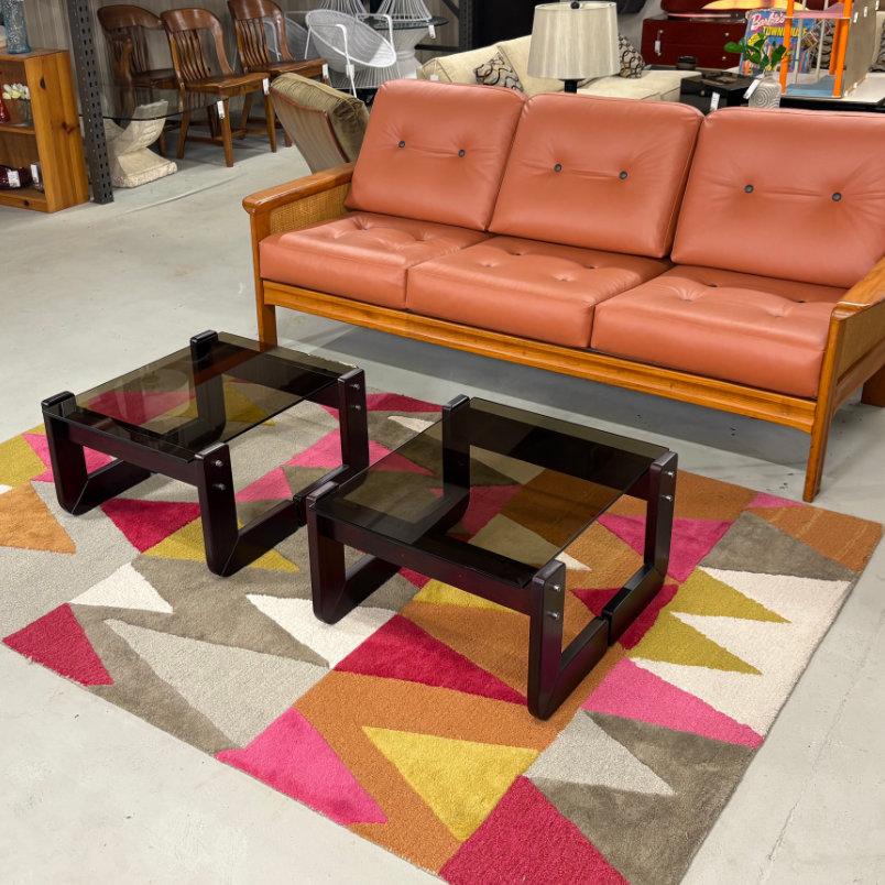 Percival Lafer Smoked Glass Rosewood Brazilian Modern Side Tables In Good Condition For Sale In Chattanooga, TN